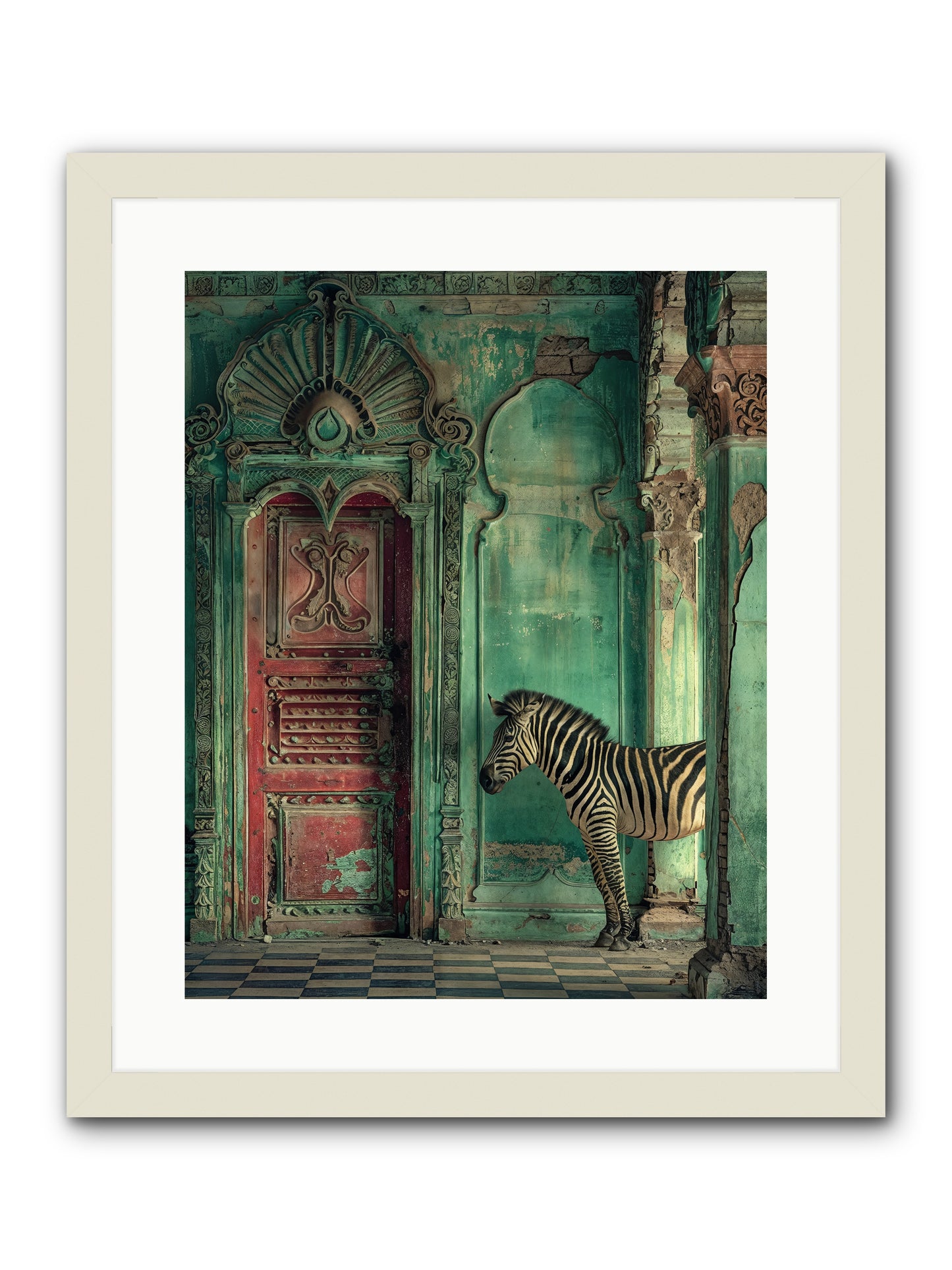 Wanderer At The Palace Gate -- Framed Print - White 16x20