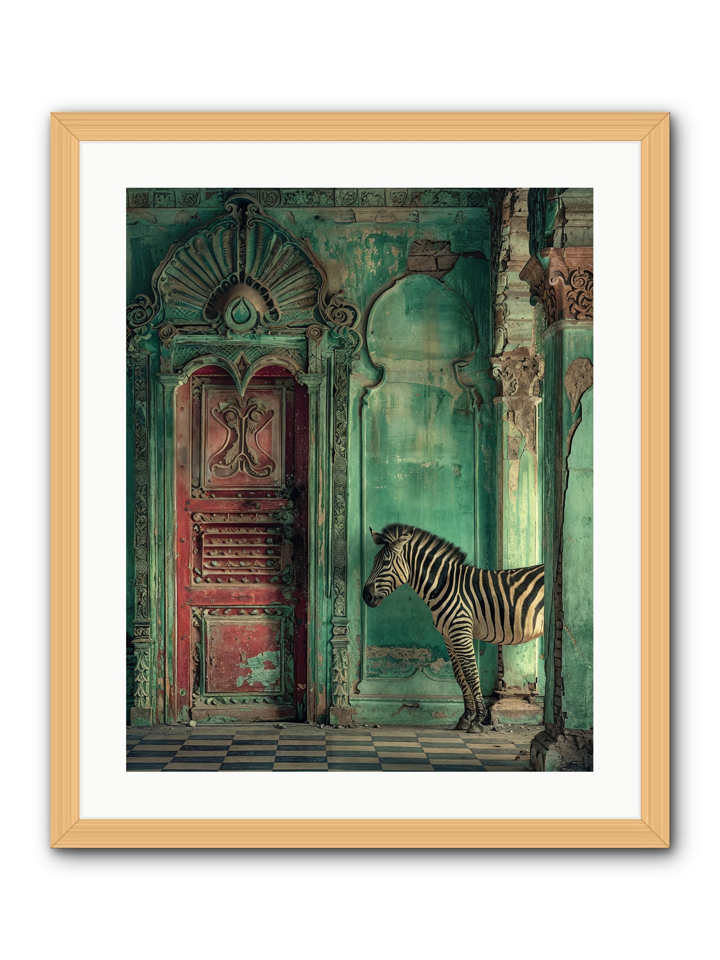 Wanderer At The Palace Gate -- Framed Print - Natural 20x25
