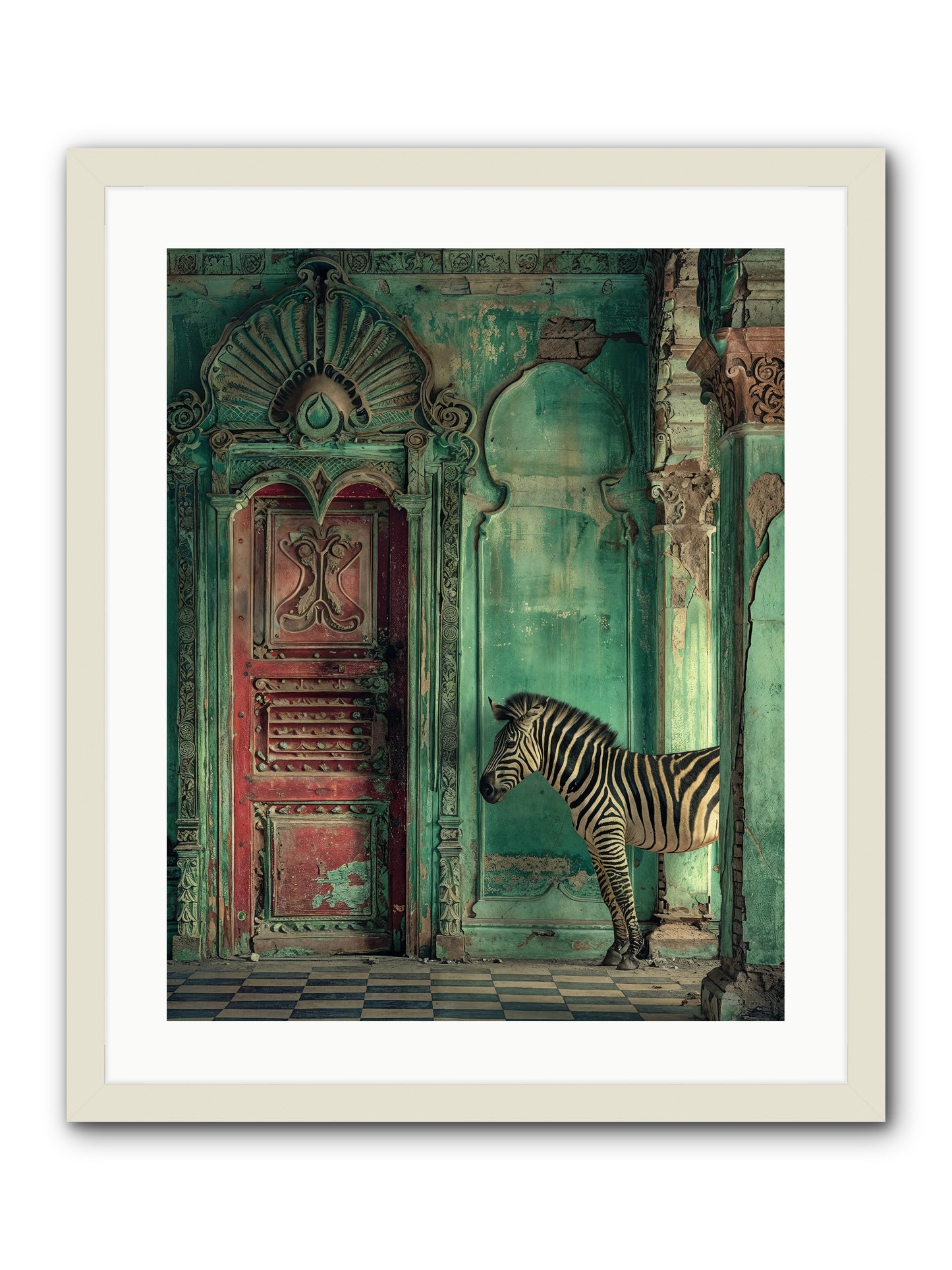 Wanderer At The Palace Gate -- Framed Print - White 20x25
