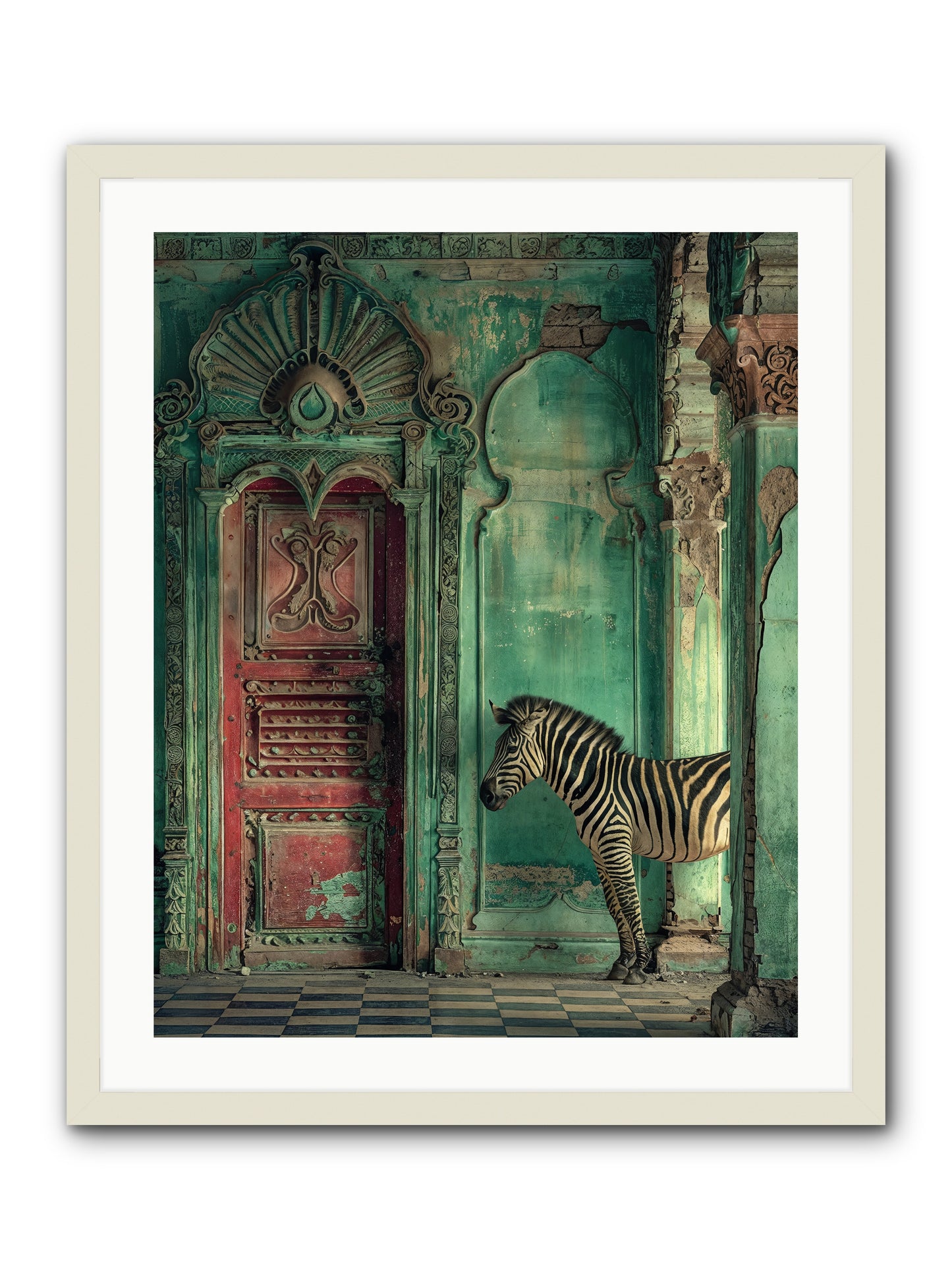 Wanderer At The Palace Gate -- Framed Print - White 24x30