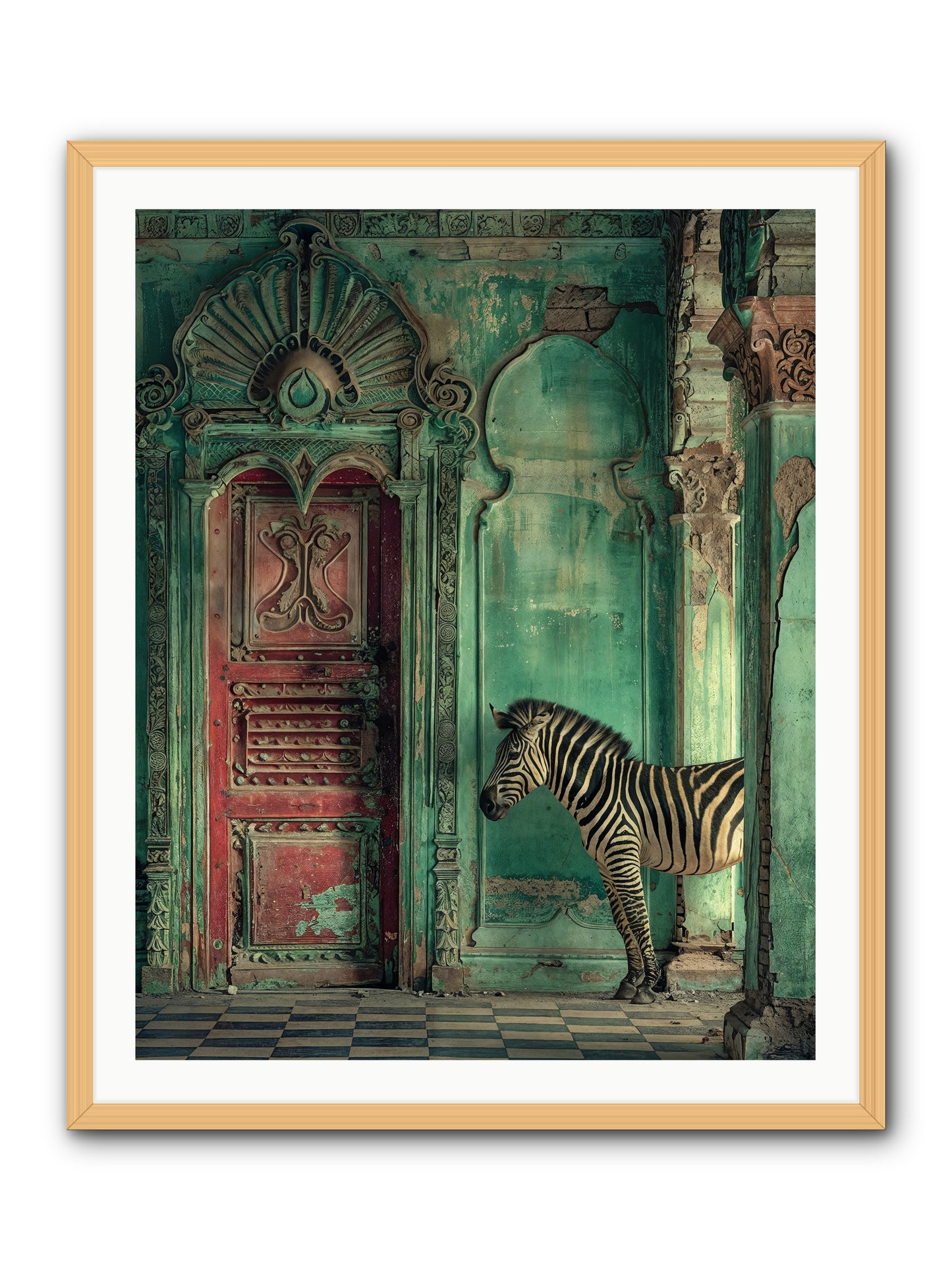 Wanderer At The Palace Gate -- Framed Print - Natural 32x40