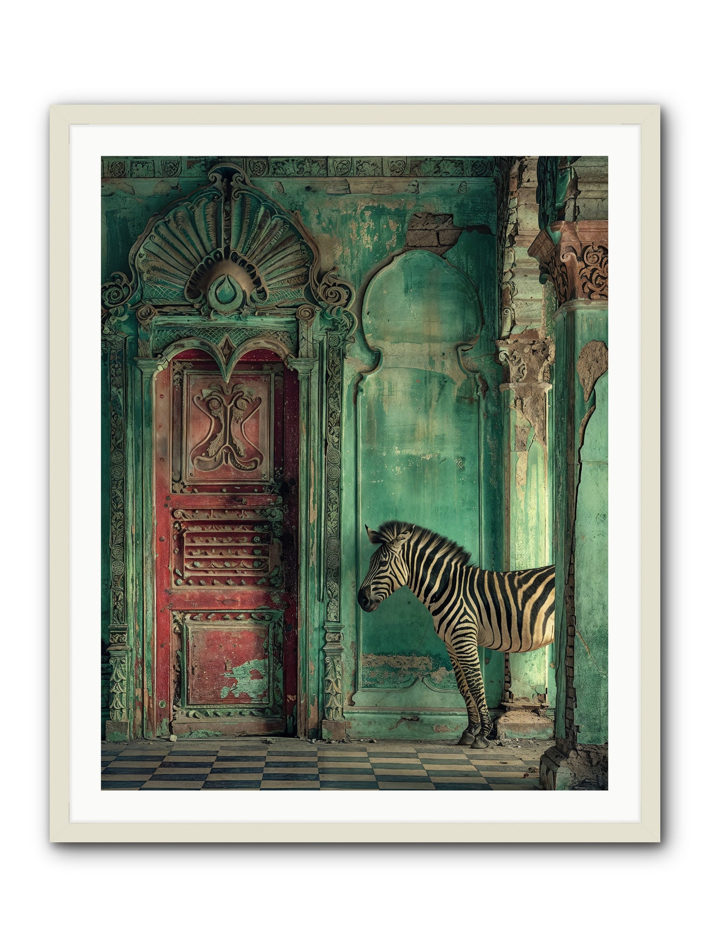 Wanderer At The Palace Gate -- Framed Print - White 32x40