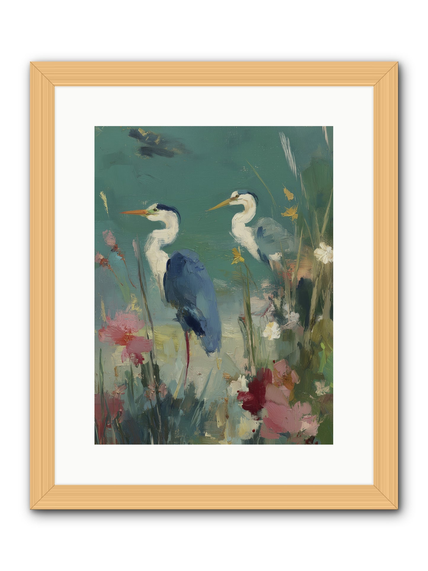 Wave-Whispered Blooms -- Framed Print - Natural 12x16