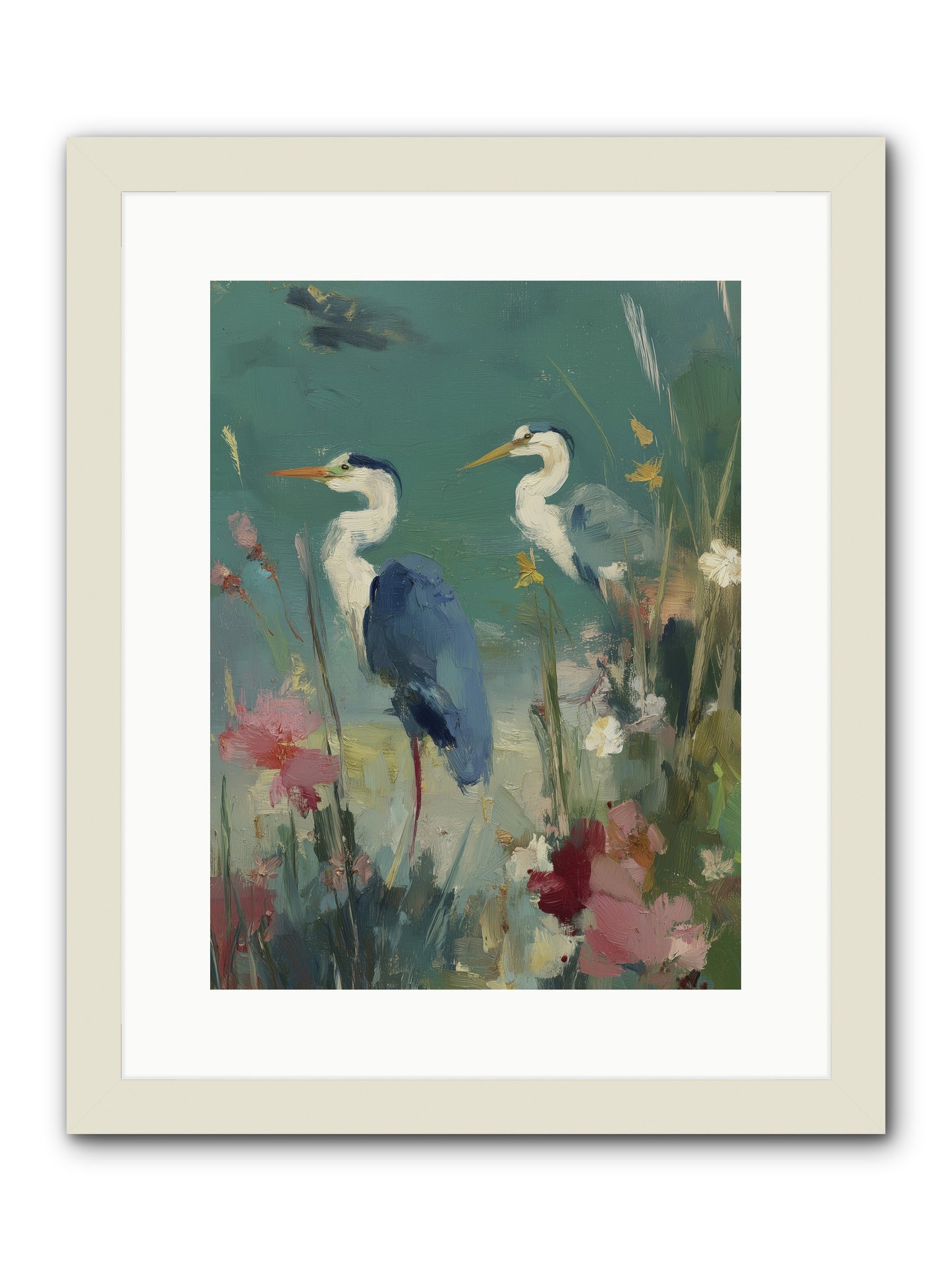 Wave-Whispered Blooms -- Framed Print - White 12x16