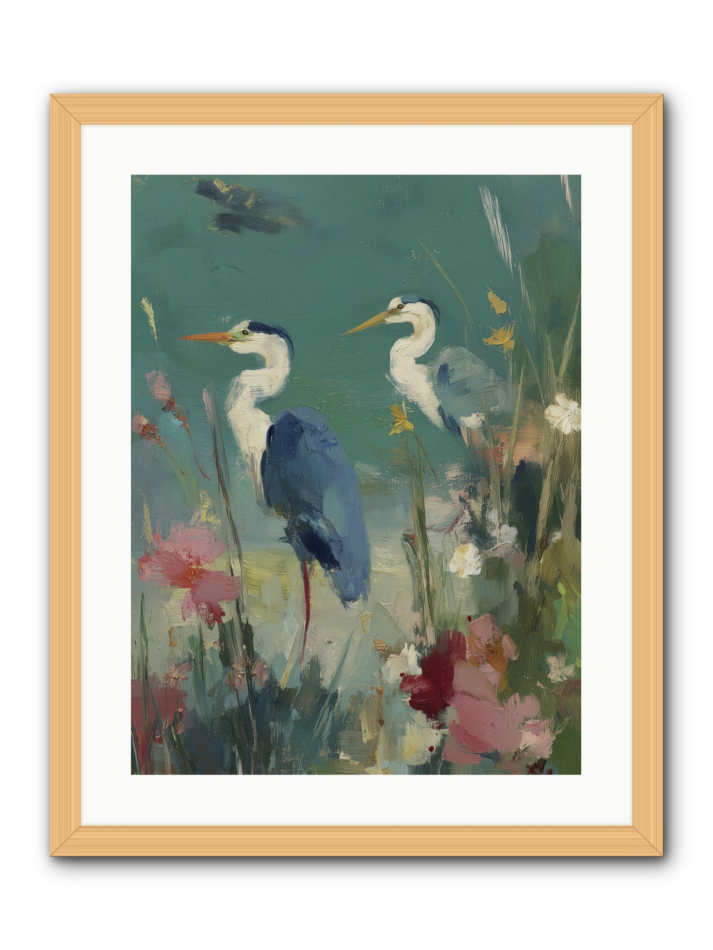 Wave-Whispered Blooms -- Framed Print - Natural 18x24