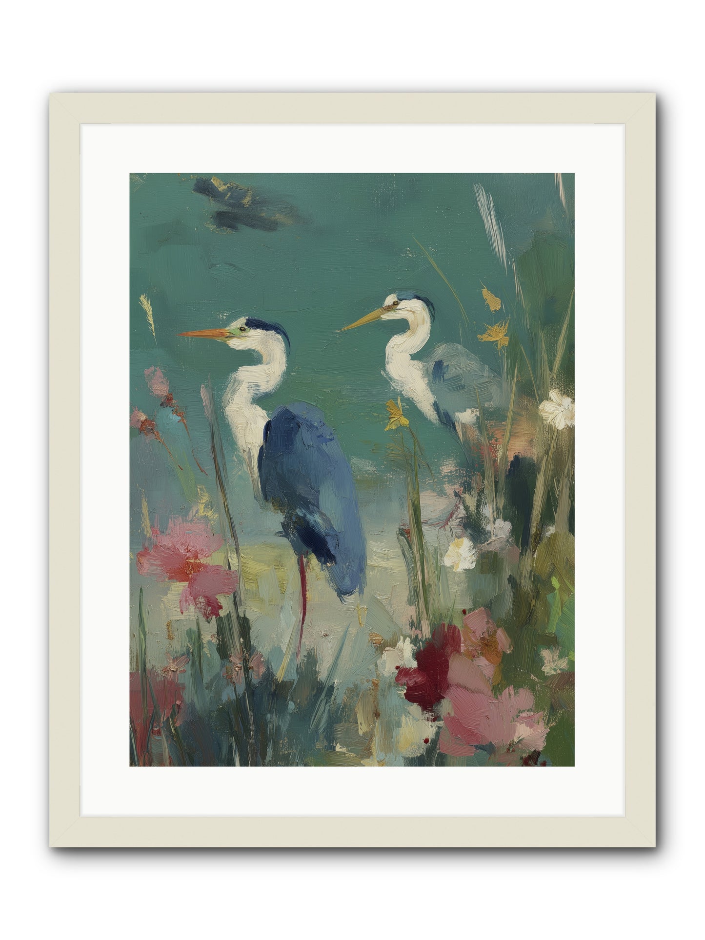 Wave-Whispered Blooms -- Framed Print - White 18x24