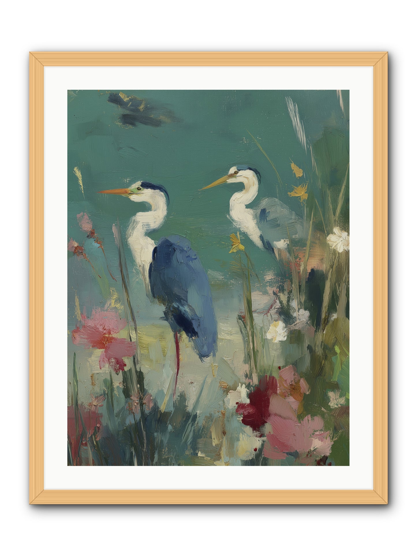 Wave-Whispered Blooms -- Framed Print - Natural 24x32