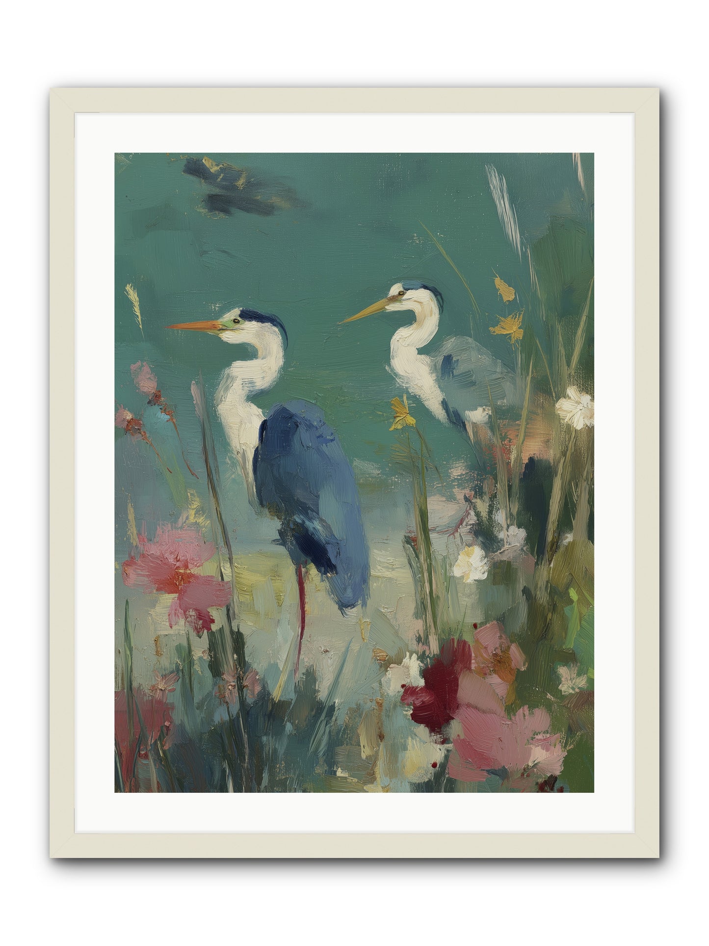 Wave-Whispered Blooms -- Framed Print - White 24x32