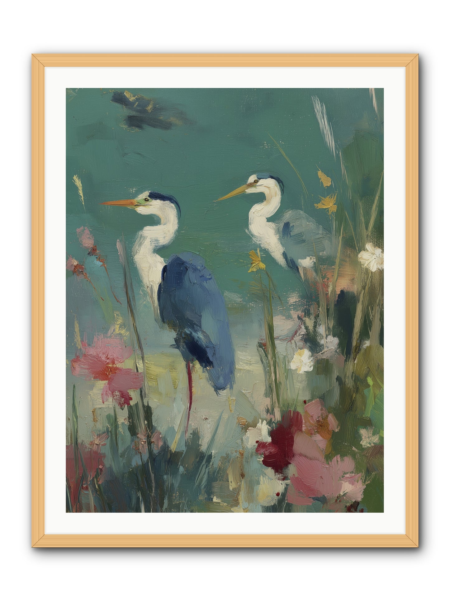 Wave-Whispered Blooms -- Framed Print - Natural 30x40