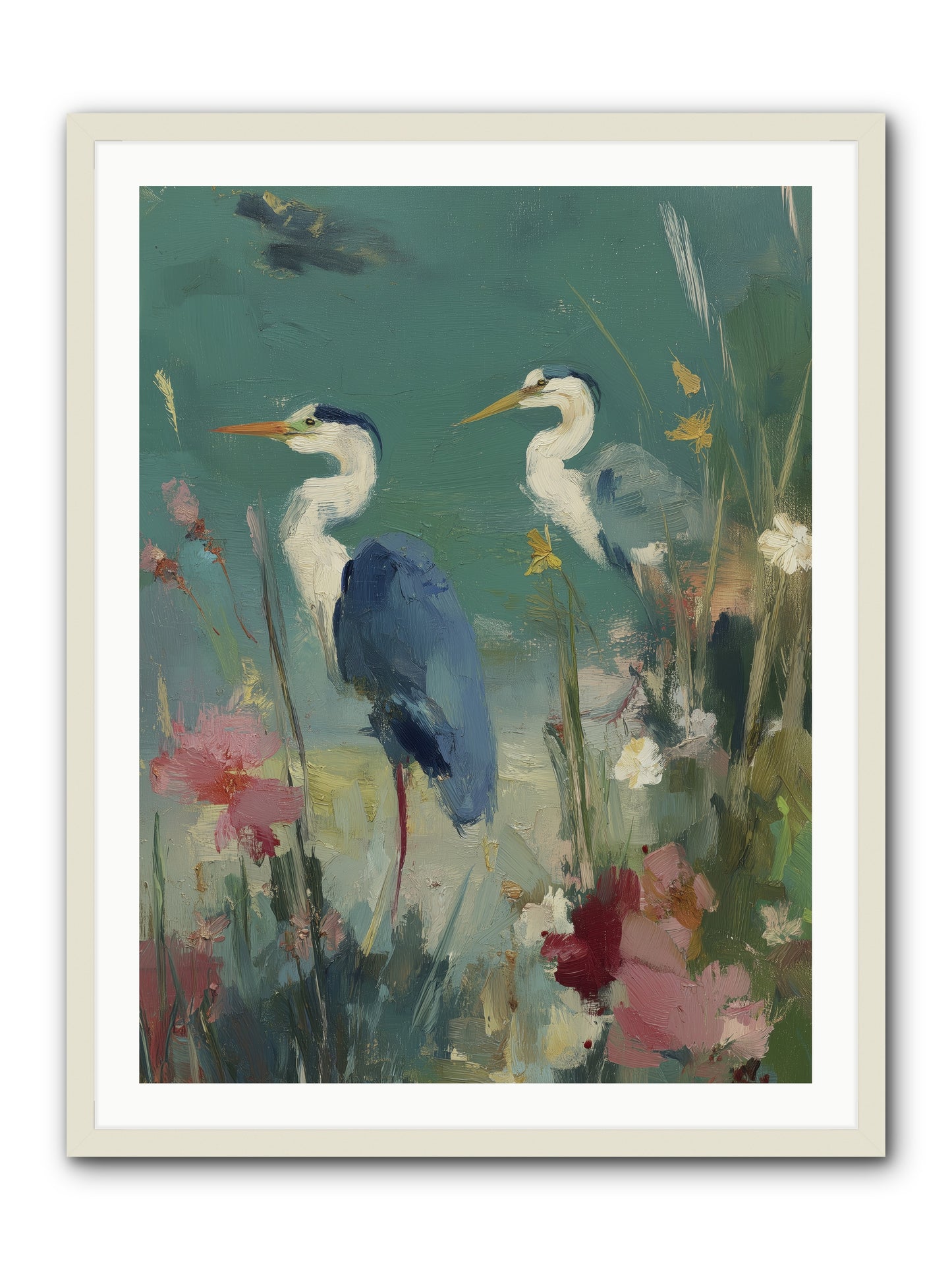 Wave-Whispered Blooms -- Framed Print - White 30x40
