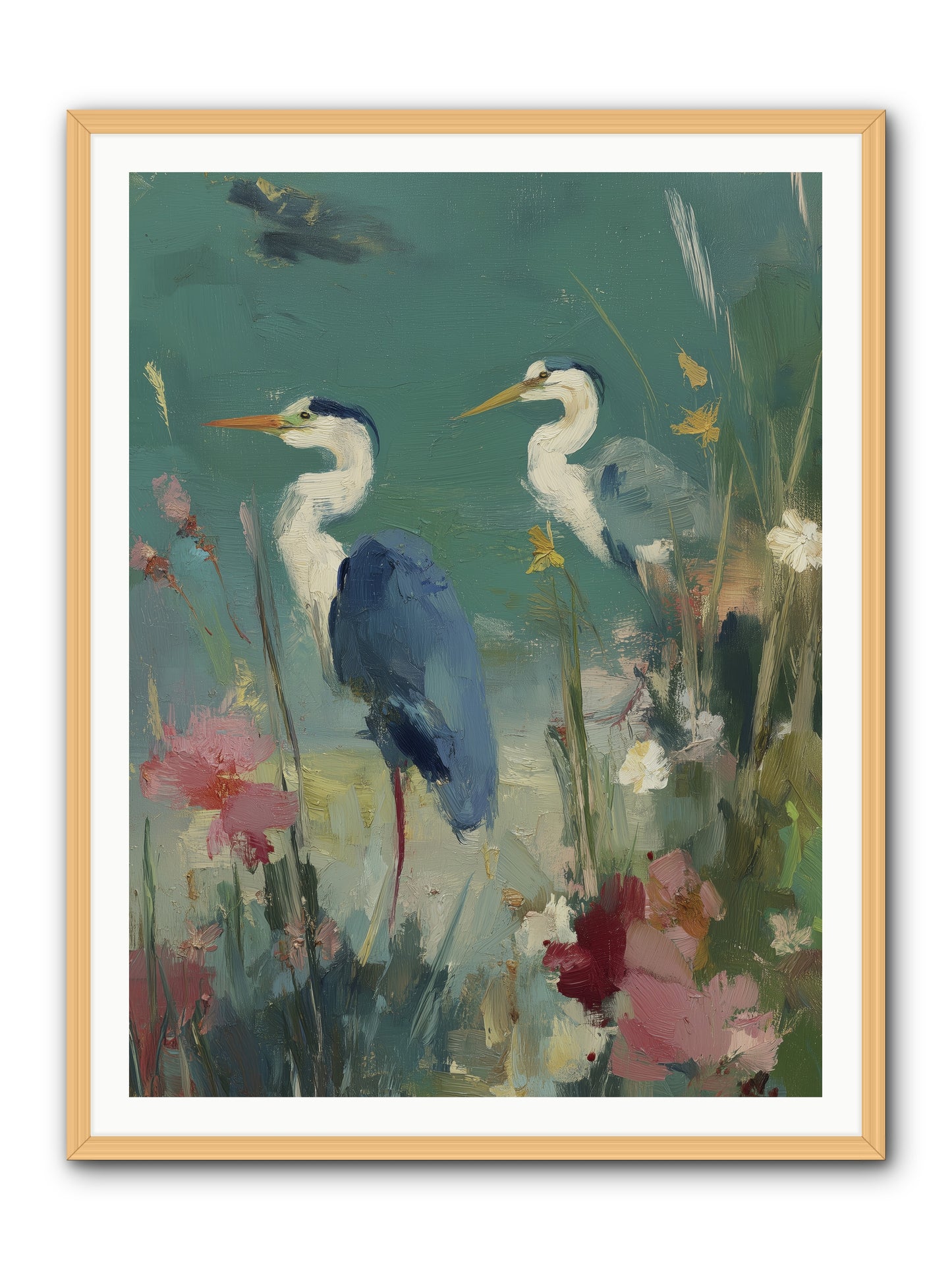 Wave-Whispered Blooms -- Framed Print - Natural 36x48