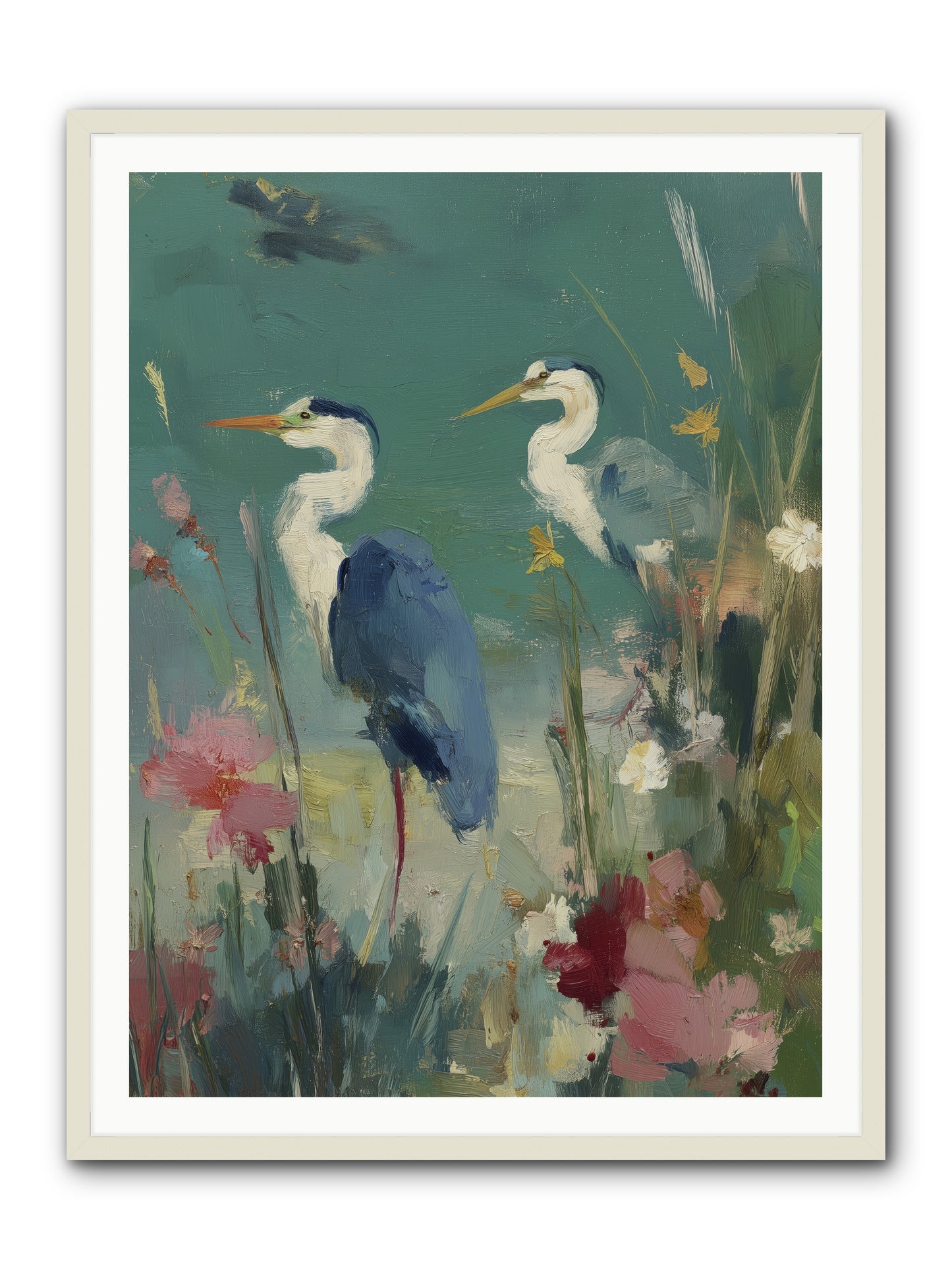 Wave-Whispered Blooms -- Framed Print - White 36x48