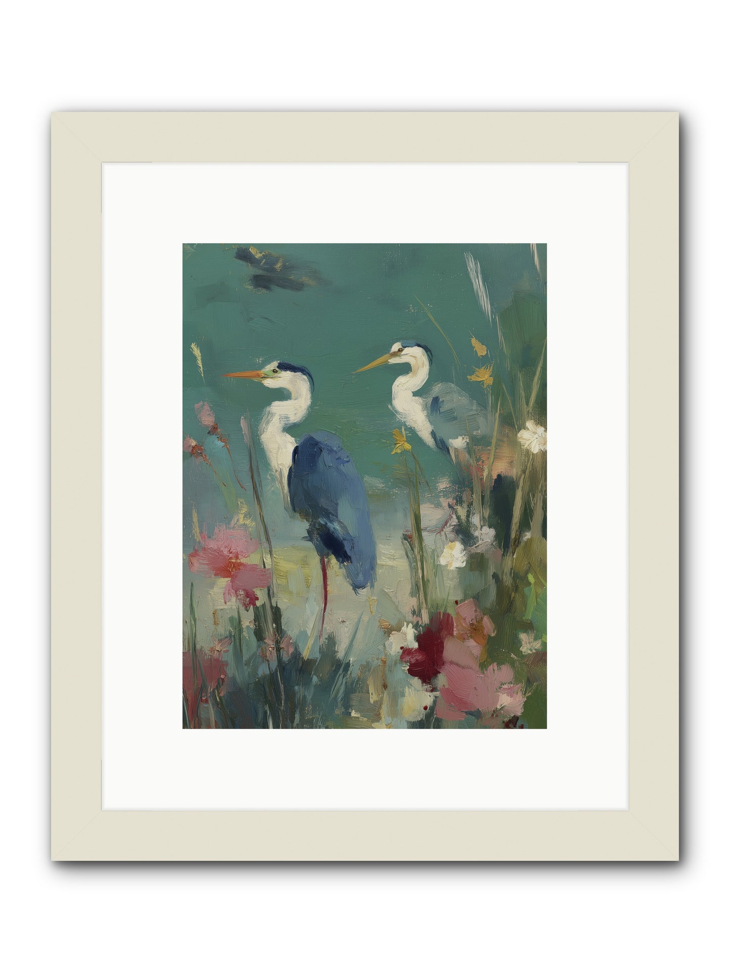 Wave-Whispered Blooms -- Framed Print - White 9x12