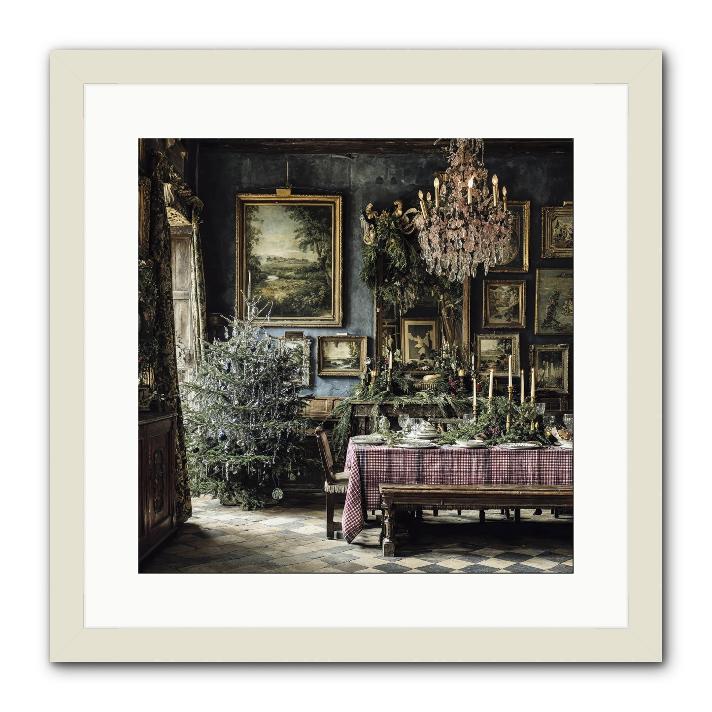 When Silver Light Meets Snowfall -- Framed Print - White 16x16