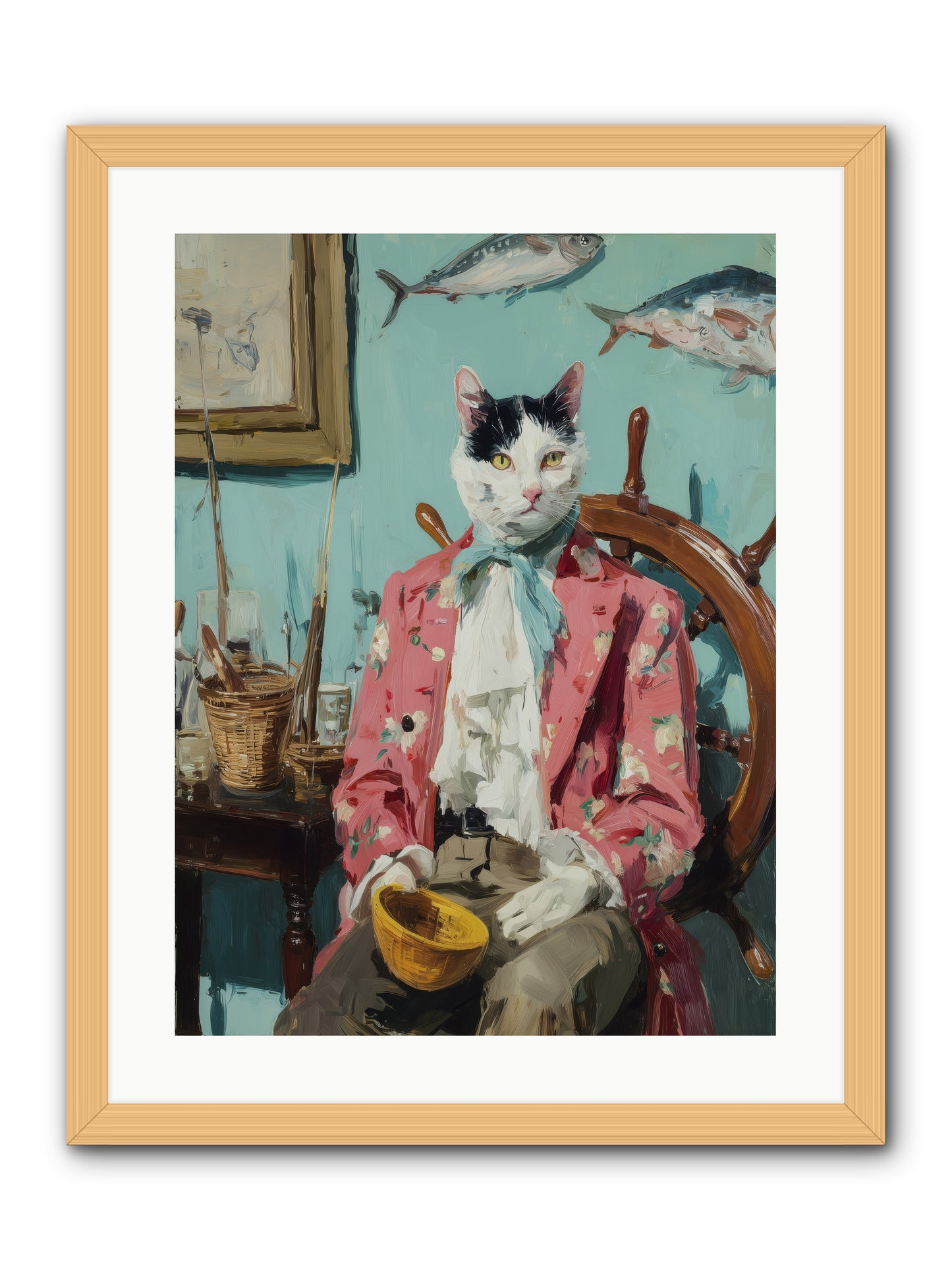 Whisker Fisher -- Framed Print - Natural 18x24
