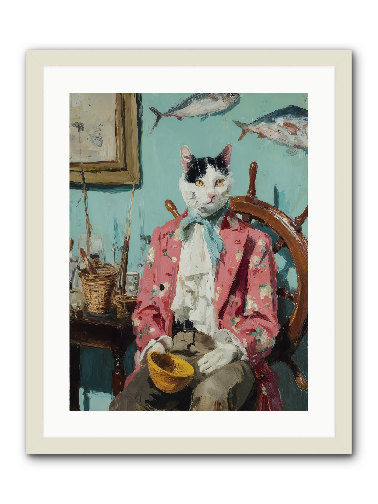 Whisker Fisher -- Framed Print - White 18x24