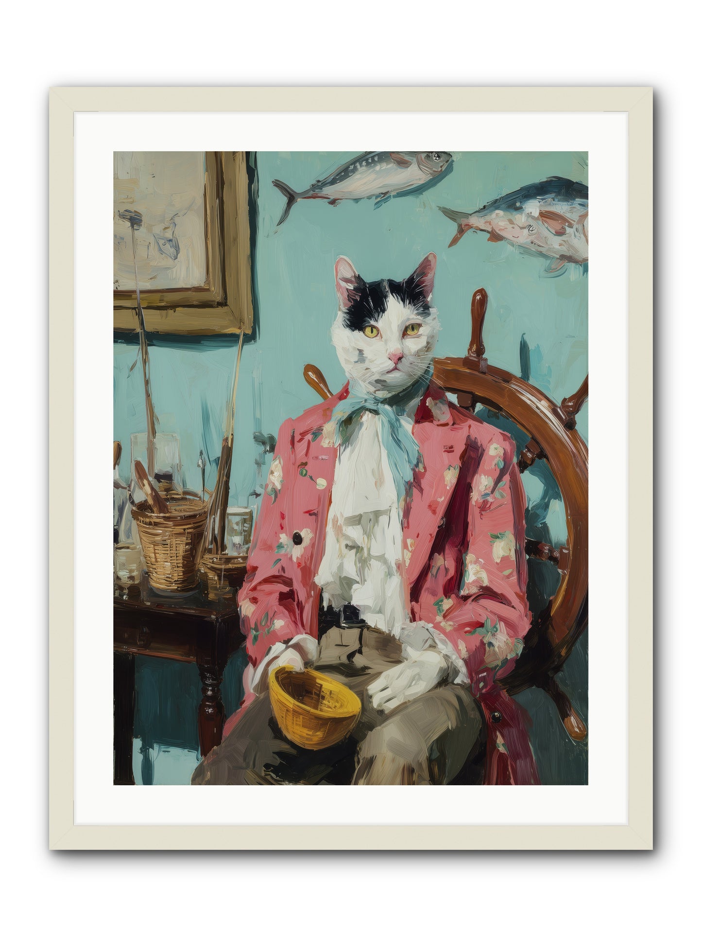 Whisker Fisher -- Framed Print - White 24x32