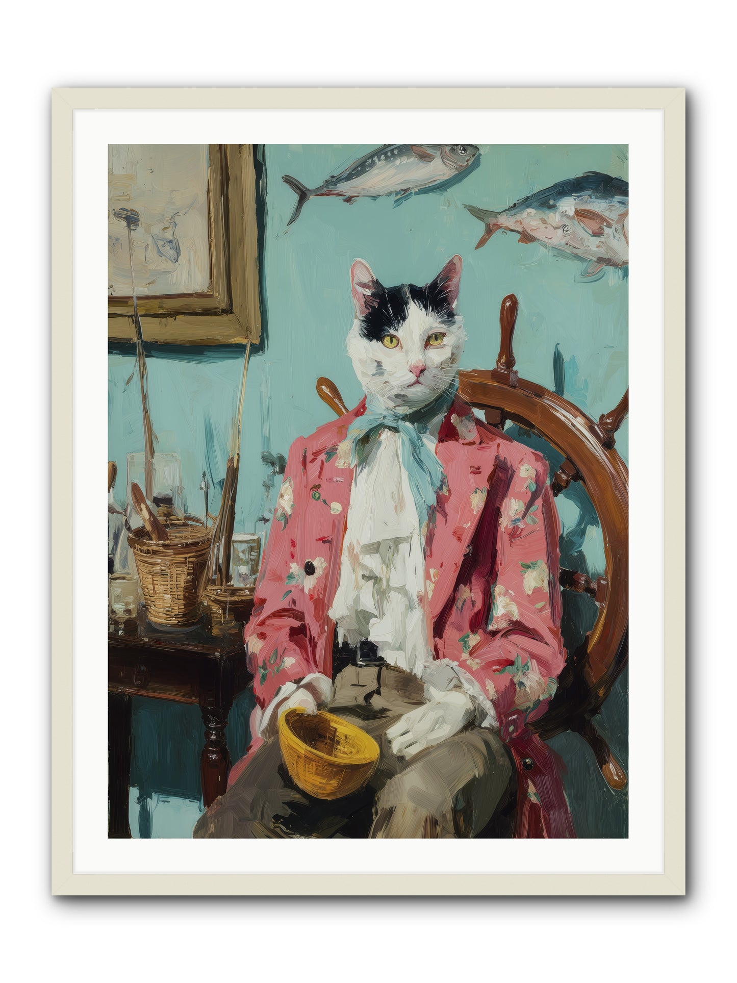Whisker Fisher -- Framed Print - White 30x40