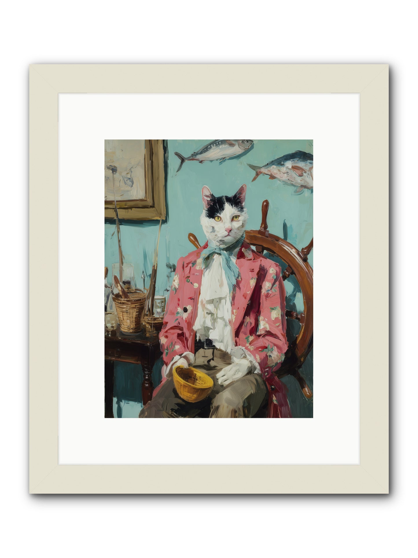 Whisker Fisher -- Framed Print - White 9x12