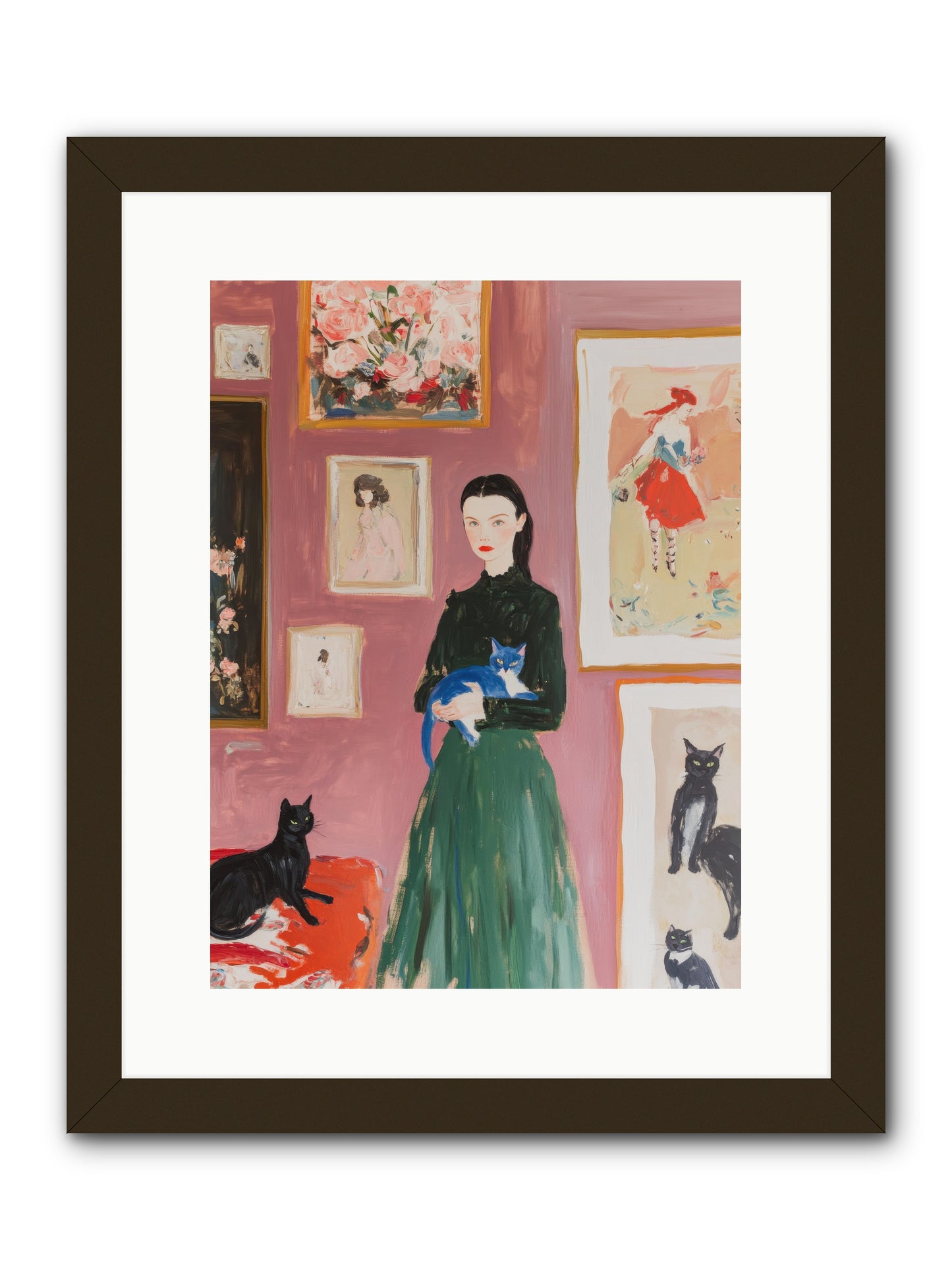 Whiskers Among Masterpieces -- Framed Print - Black 12x16