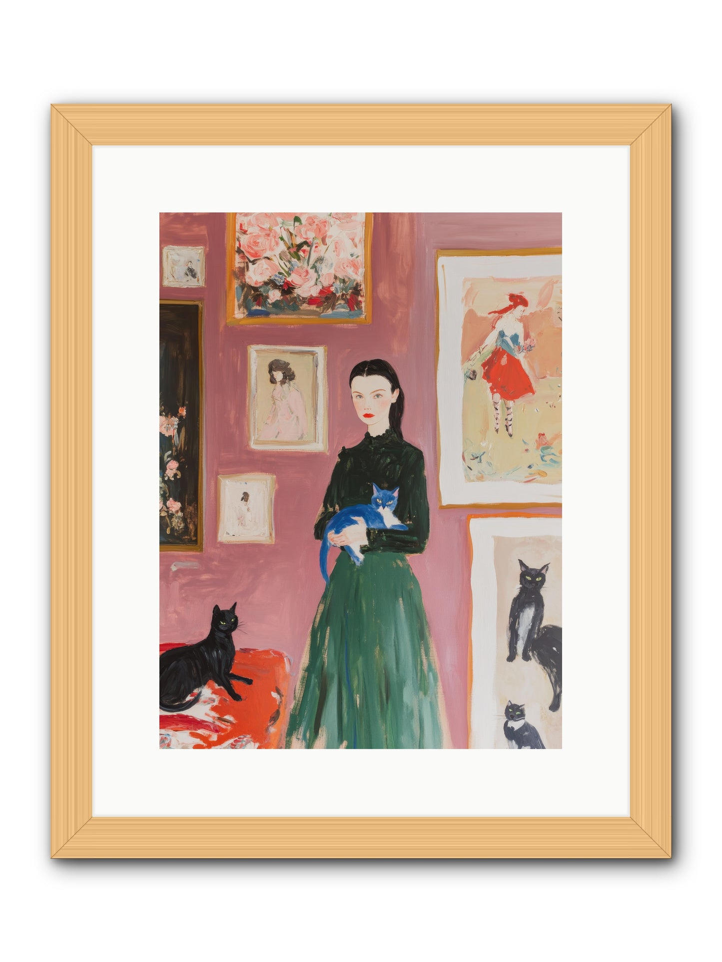 Whiskers Among Masterpieces -- Framed Print - Natural 12x16