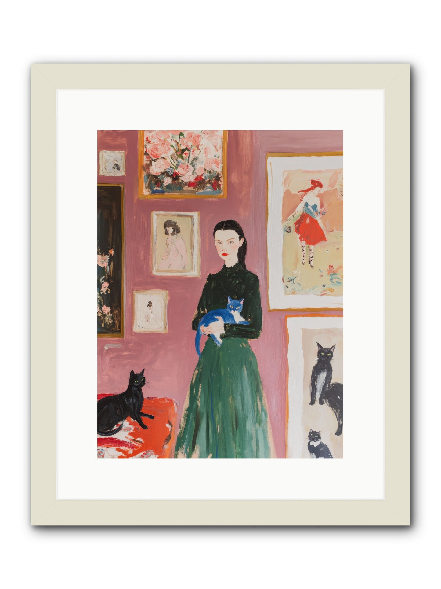 Whiskers Among Masterpieces -- Framed Print - White 12x16