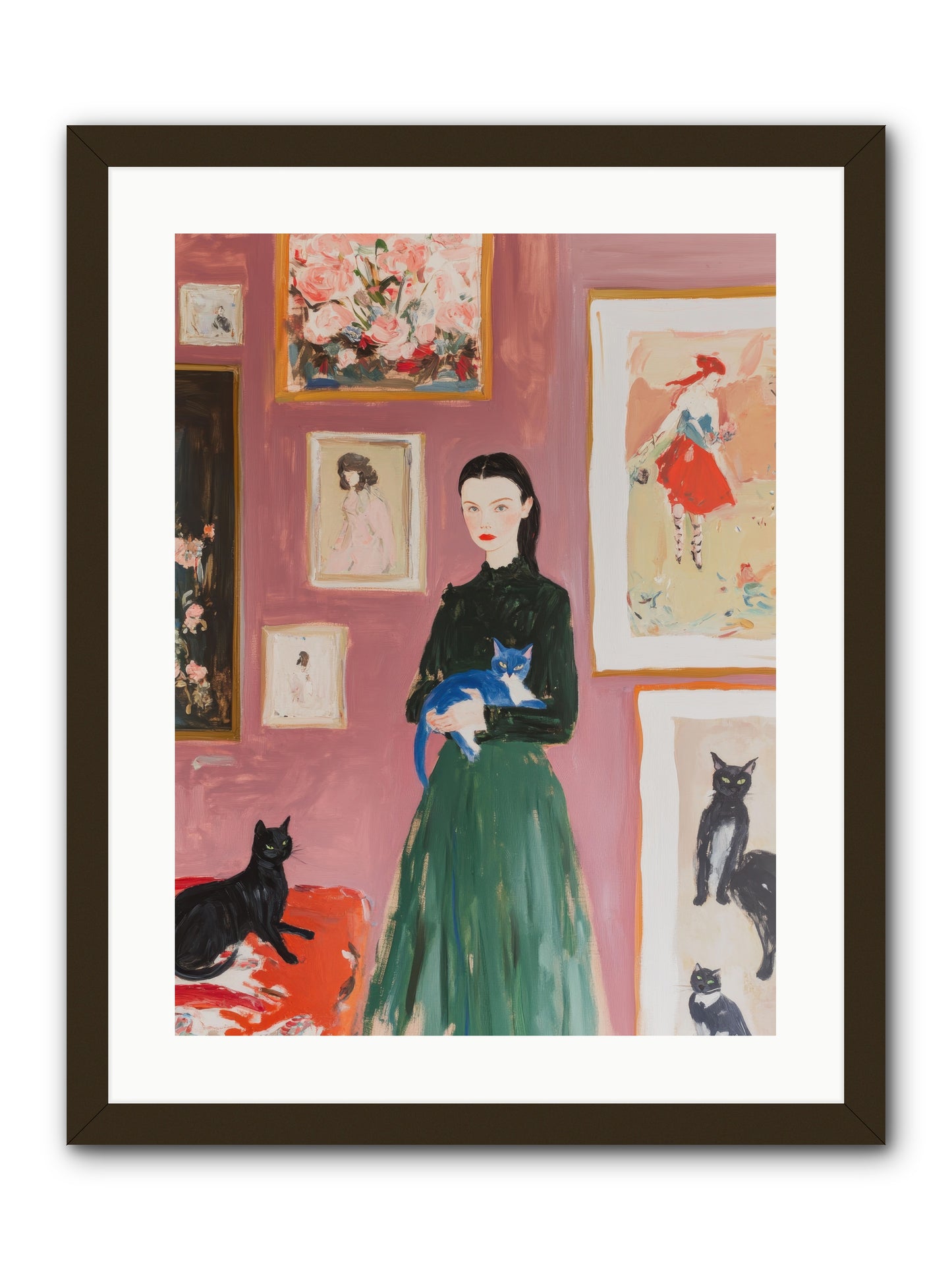 Whiskers Among Masterpieces -- Framed Print - Black 18x24