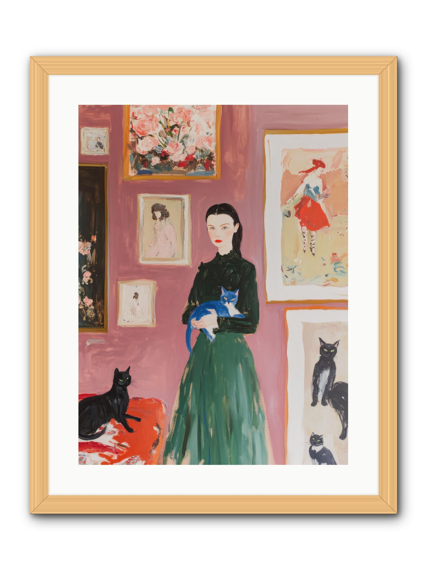 Whiskers Among Masterpieces -- Framed Print - Natural 18x24