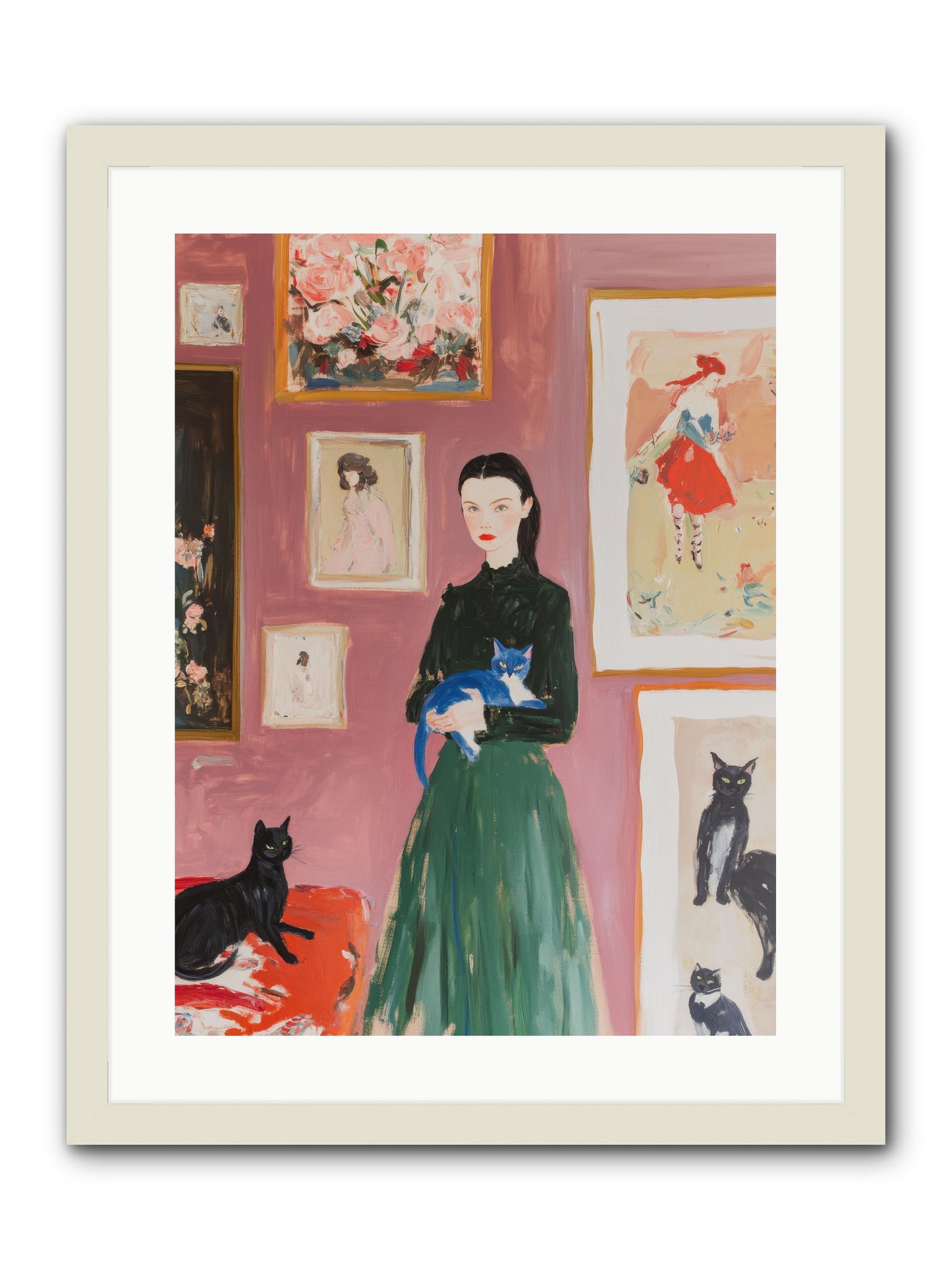 Whiskers Among Masterpieces -- Framed Print - White 18x24