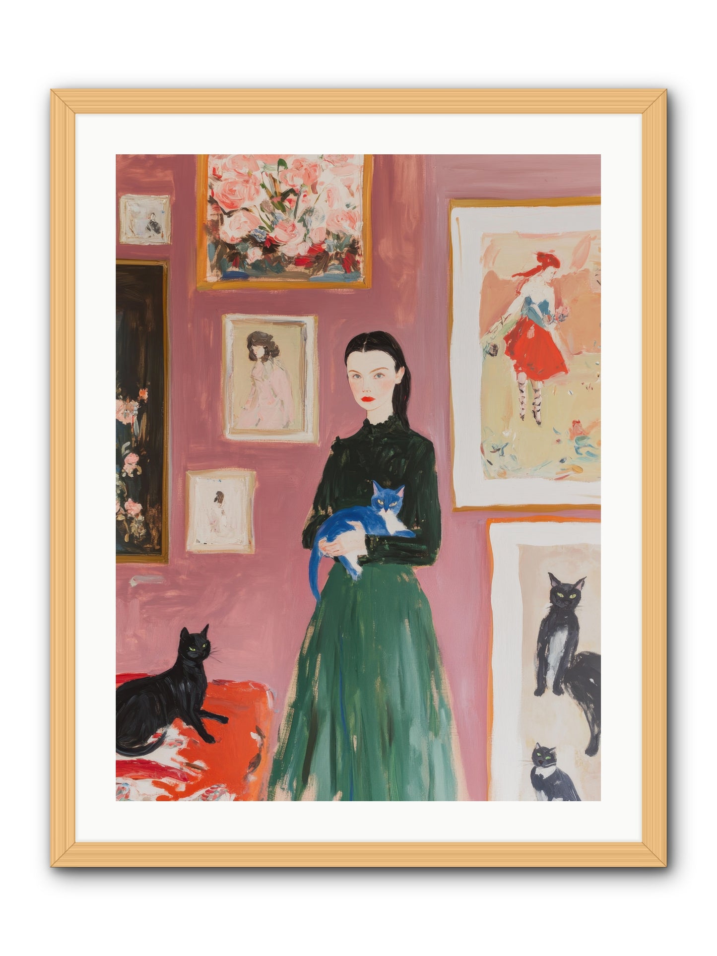 Whiskers Among Masterpieces -- Framed Print - Natural 24x32
