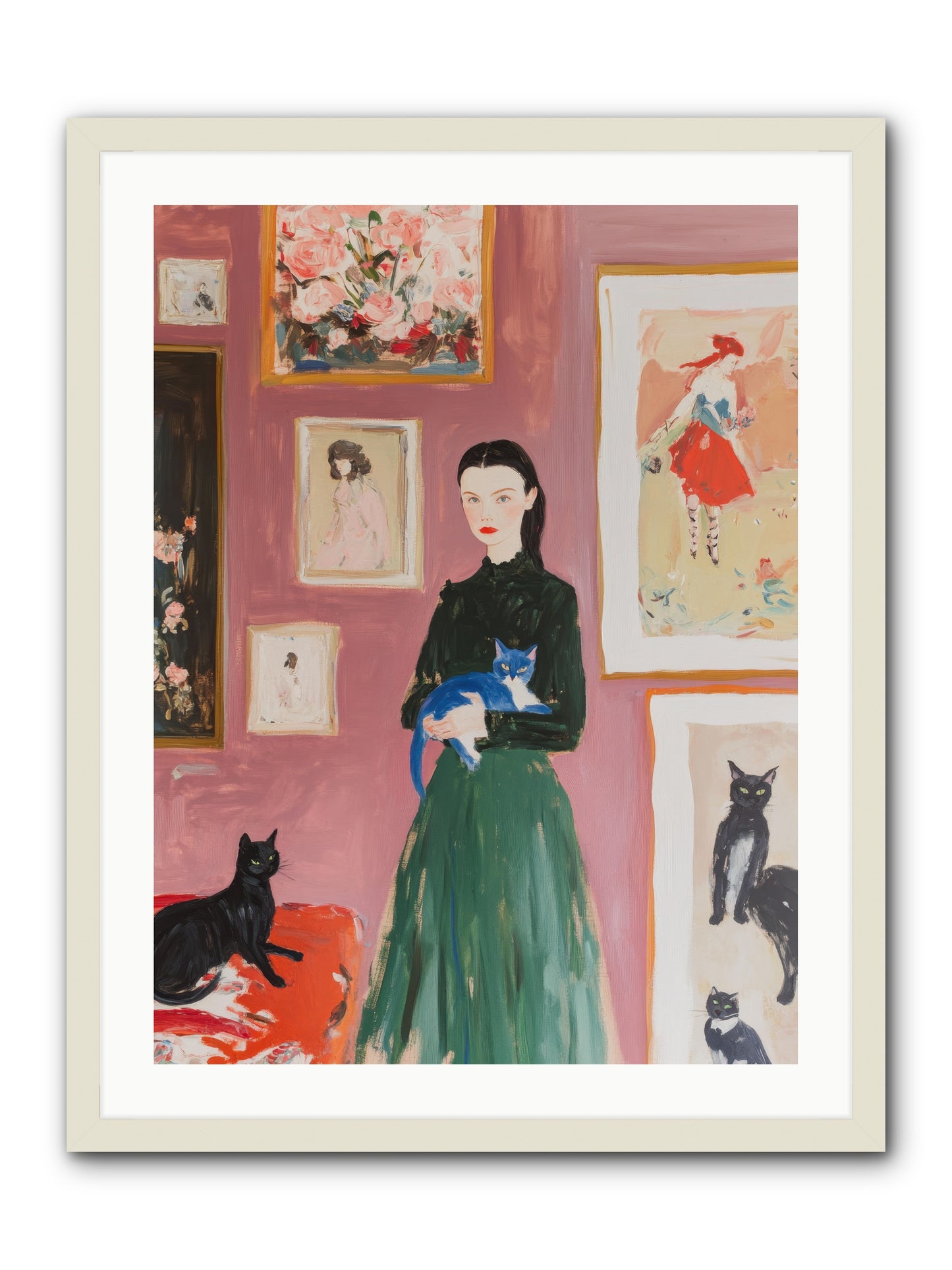 Whiskers Among Masterpieces -- Framed Print - White 24x32