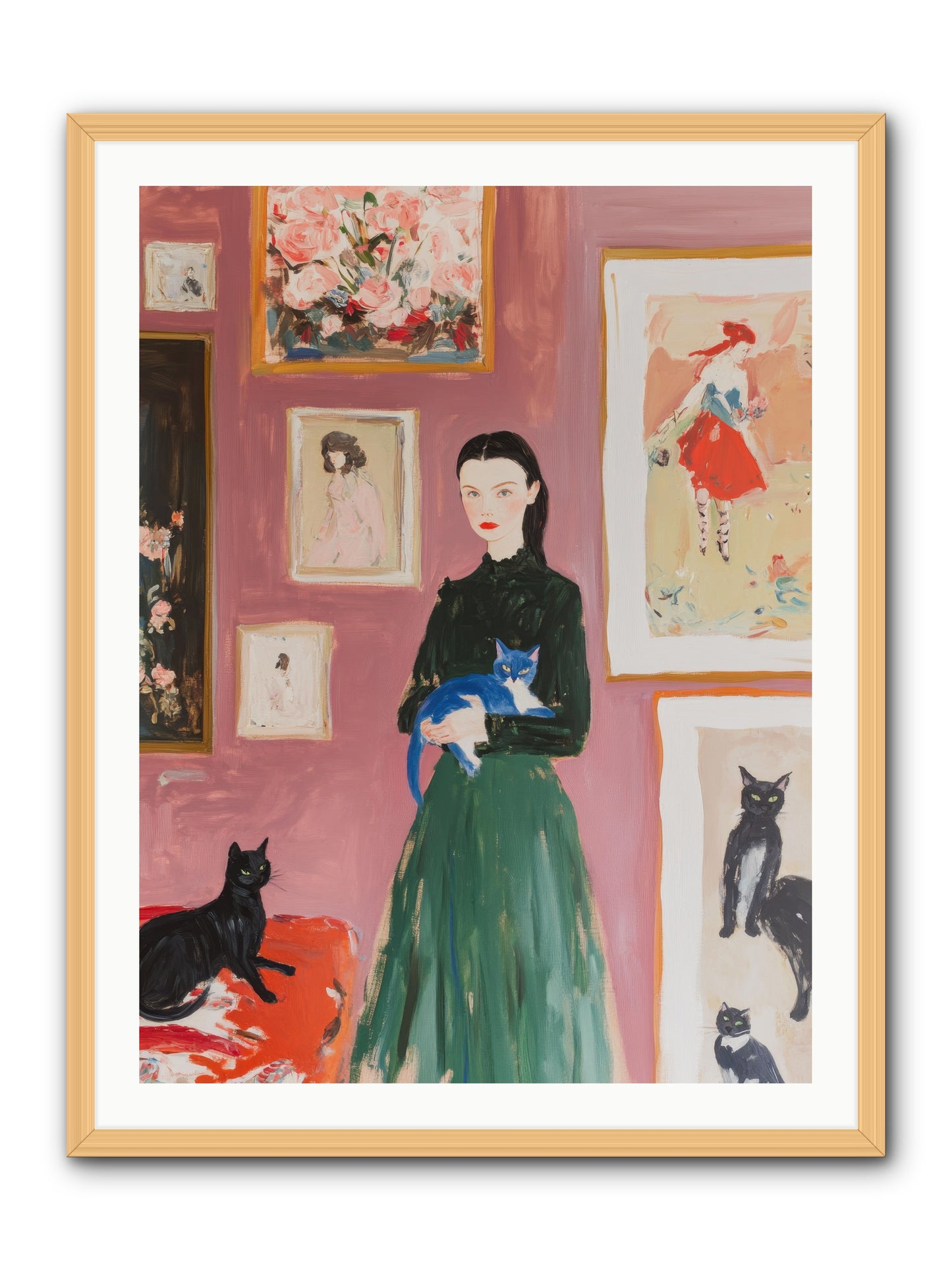 Whiskers Among Masterpieces -- Framed Print - Natural 30x40