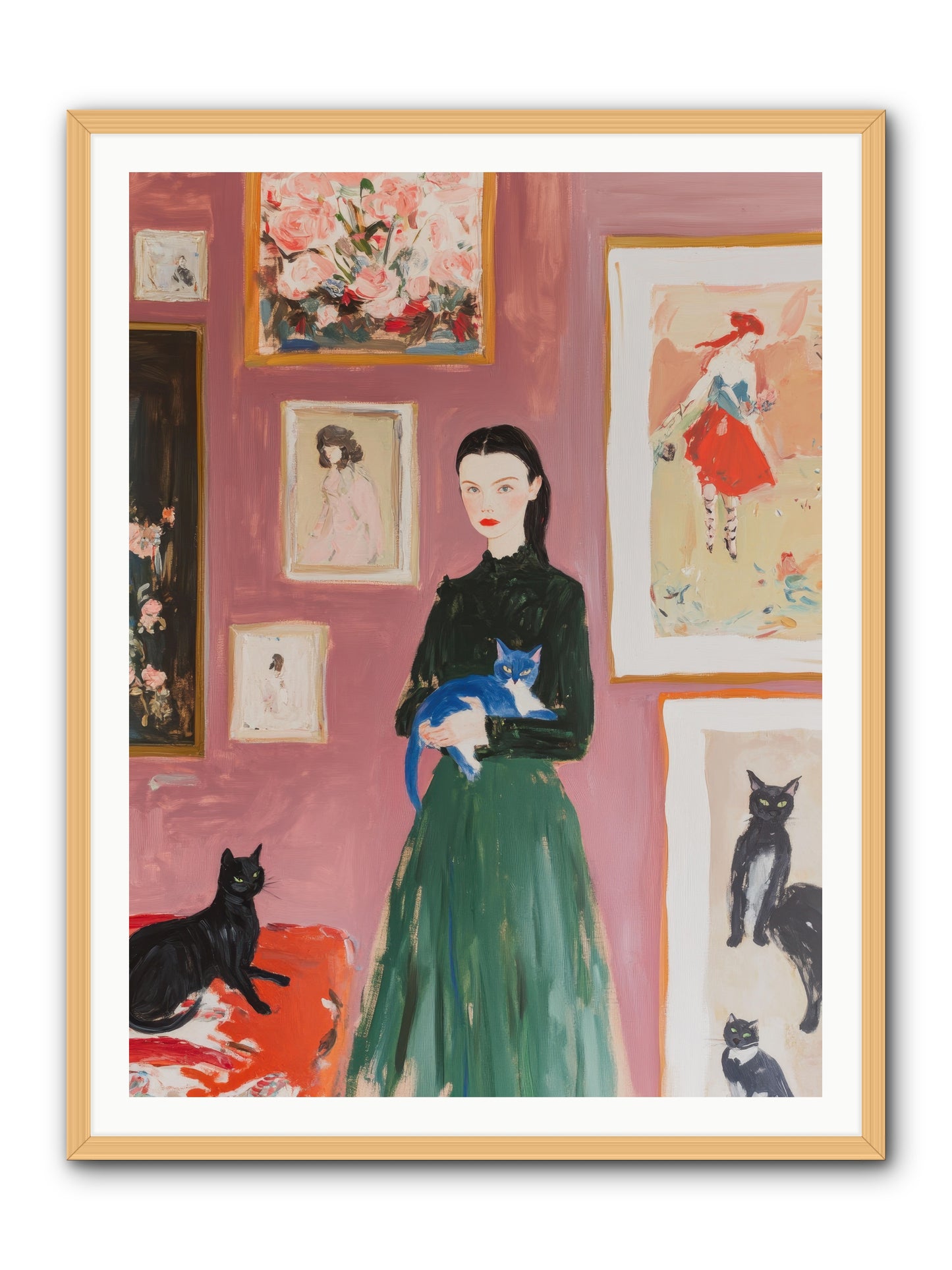 Whiskers Among Masterpieces -- Framed Print - Natural 36x48