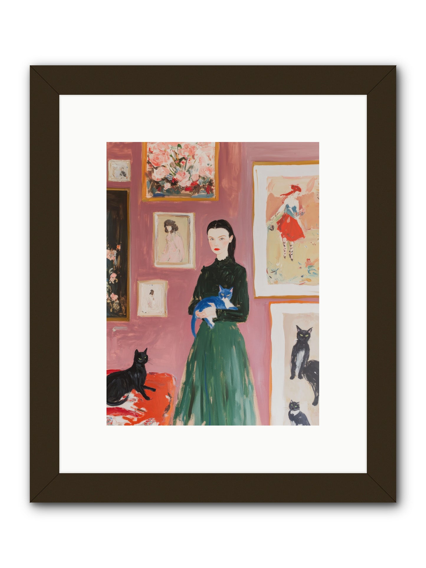 Whiskers Among Masterpieces -- Framed Print - Black 9x12