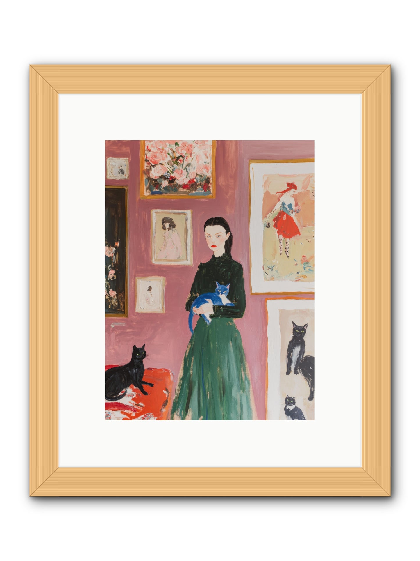 Whiskers Among Masterpieces -- Framed Print - Natural 9x12