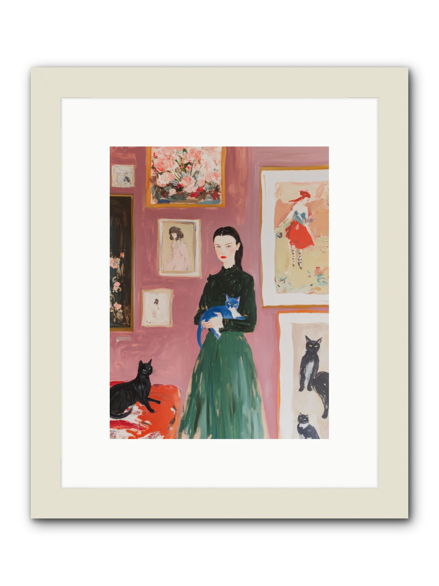 Whiskers Among Masterpieces -- Framed Print - White 9x12