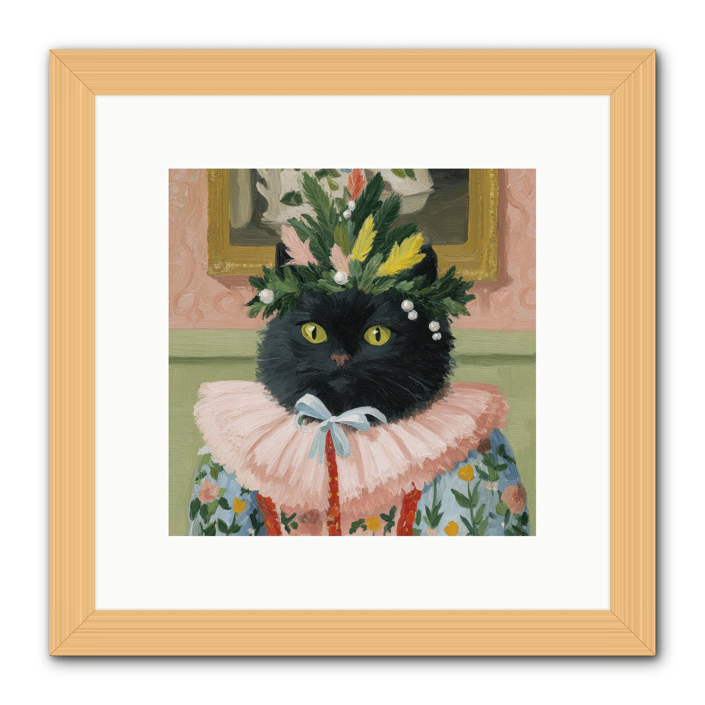 Whiskers & Wonder Waiting -- Framed Print - Natural 10x10