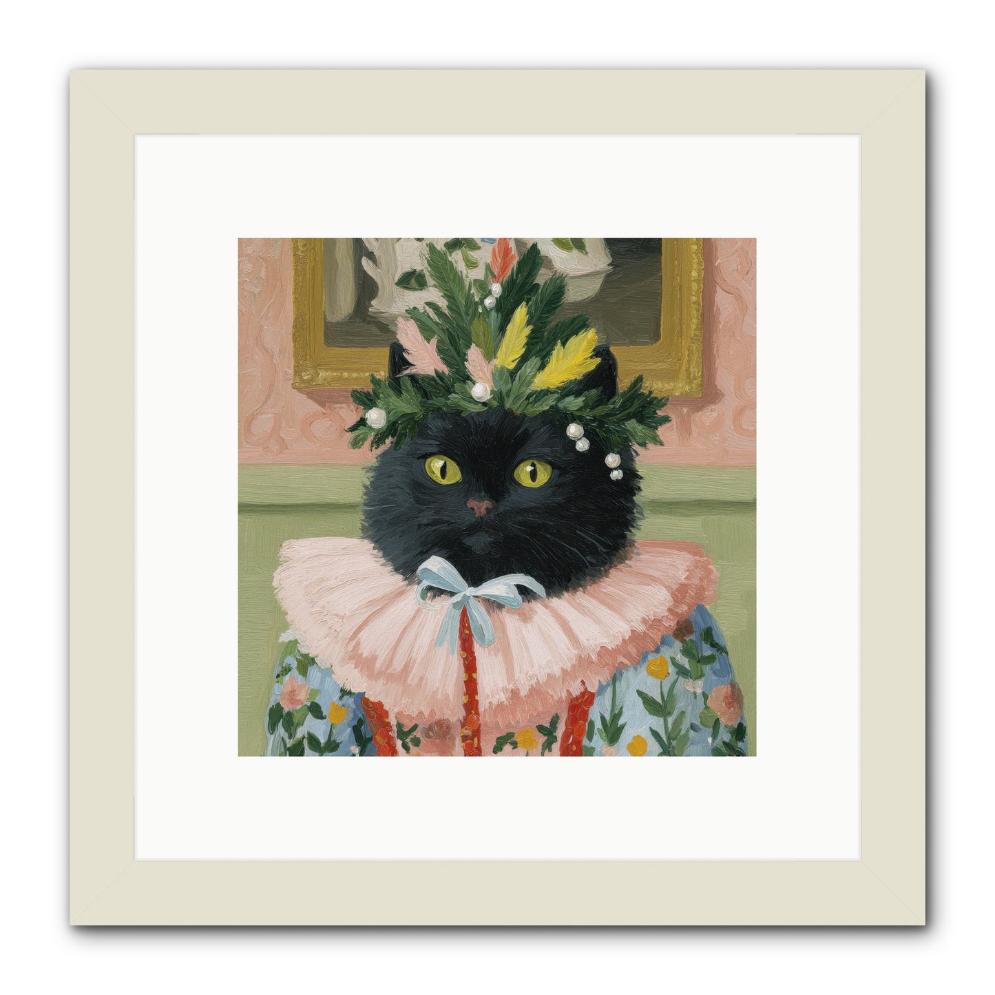 Whiskers & Wonder Waiting -- Framed Print - White 10x10