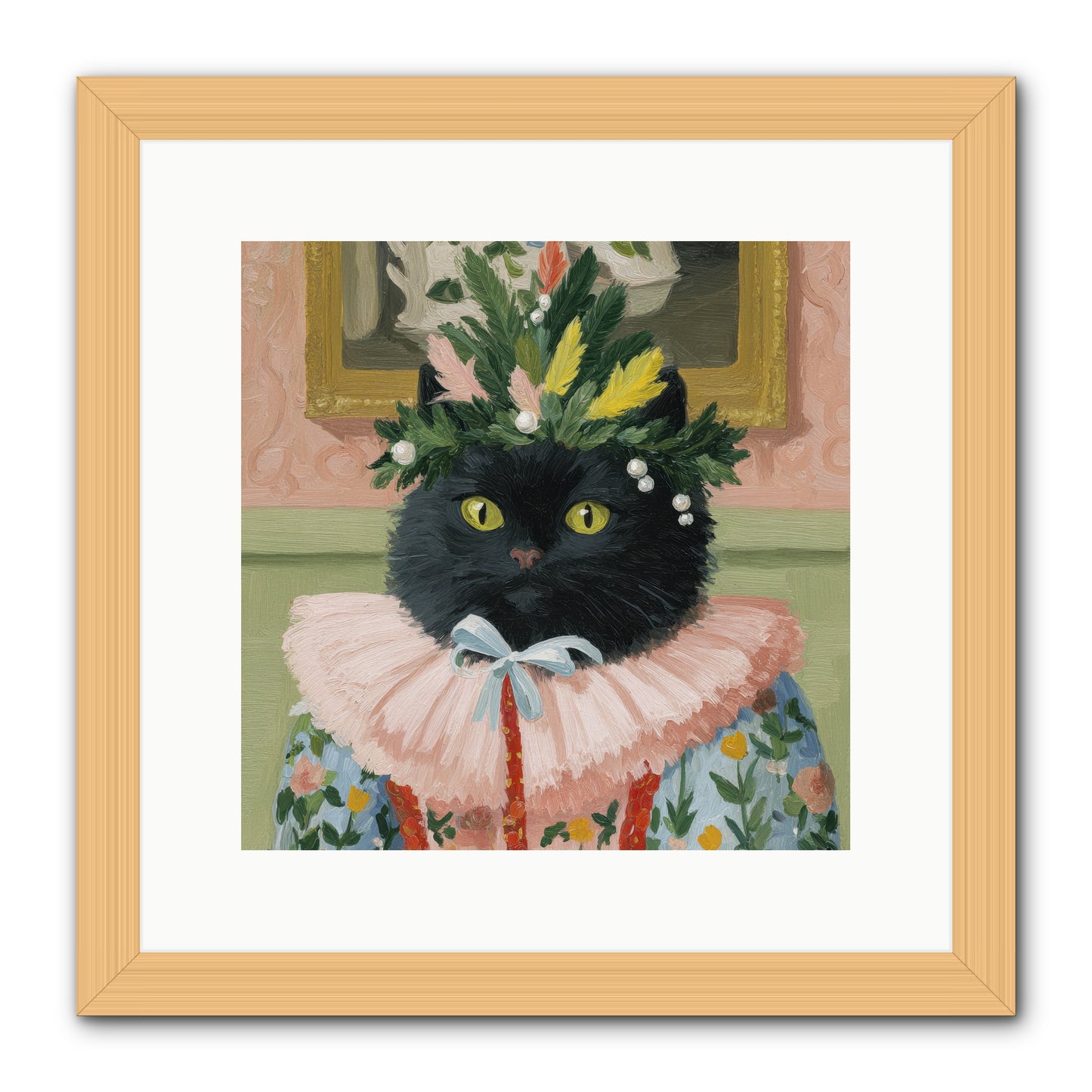 Whiskers & Wonder Waiting -- Framed Print - Natural 12x12