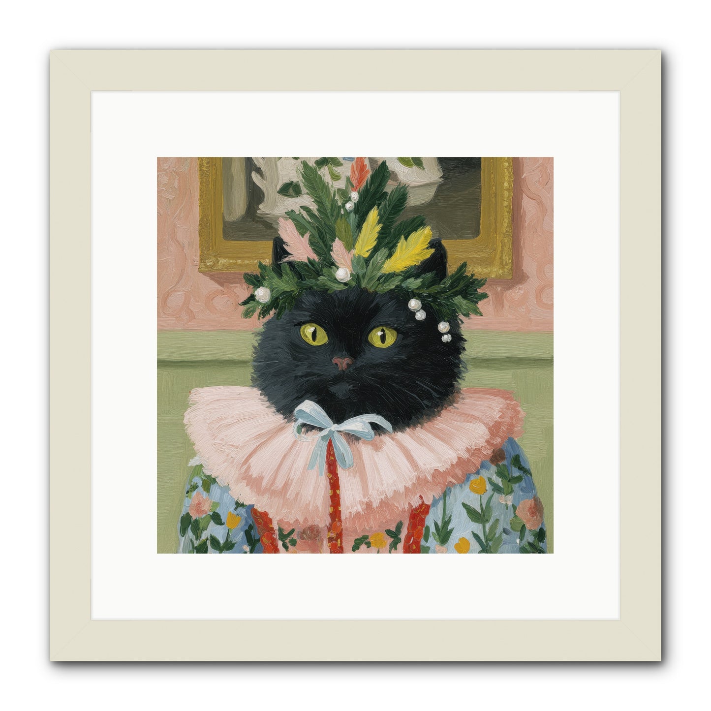 Whiskers & Wonder Waiting -- Framed Print - White 12x12