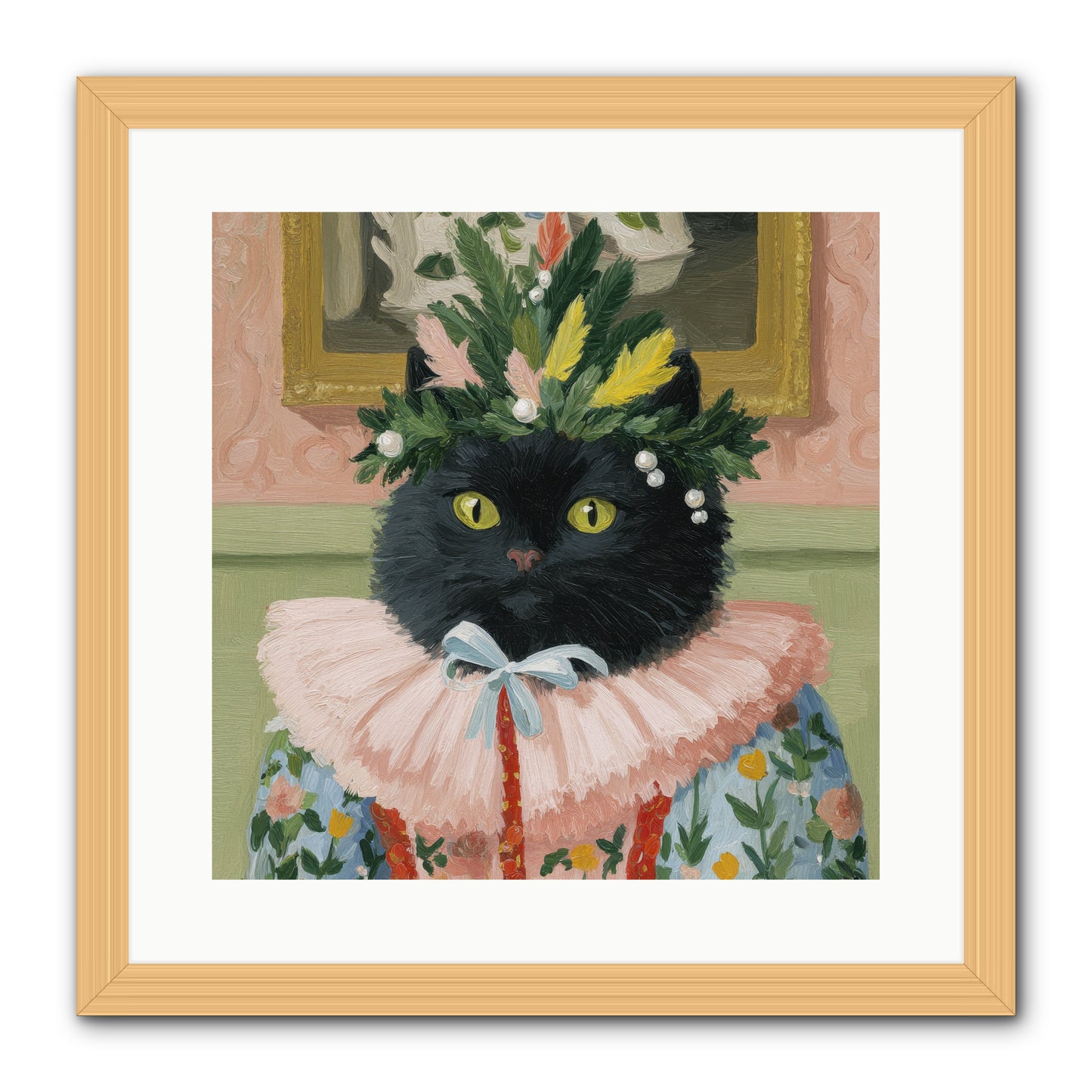 Whiskers & Wonder Waiting -- Framed Print - Natural 16x16