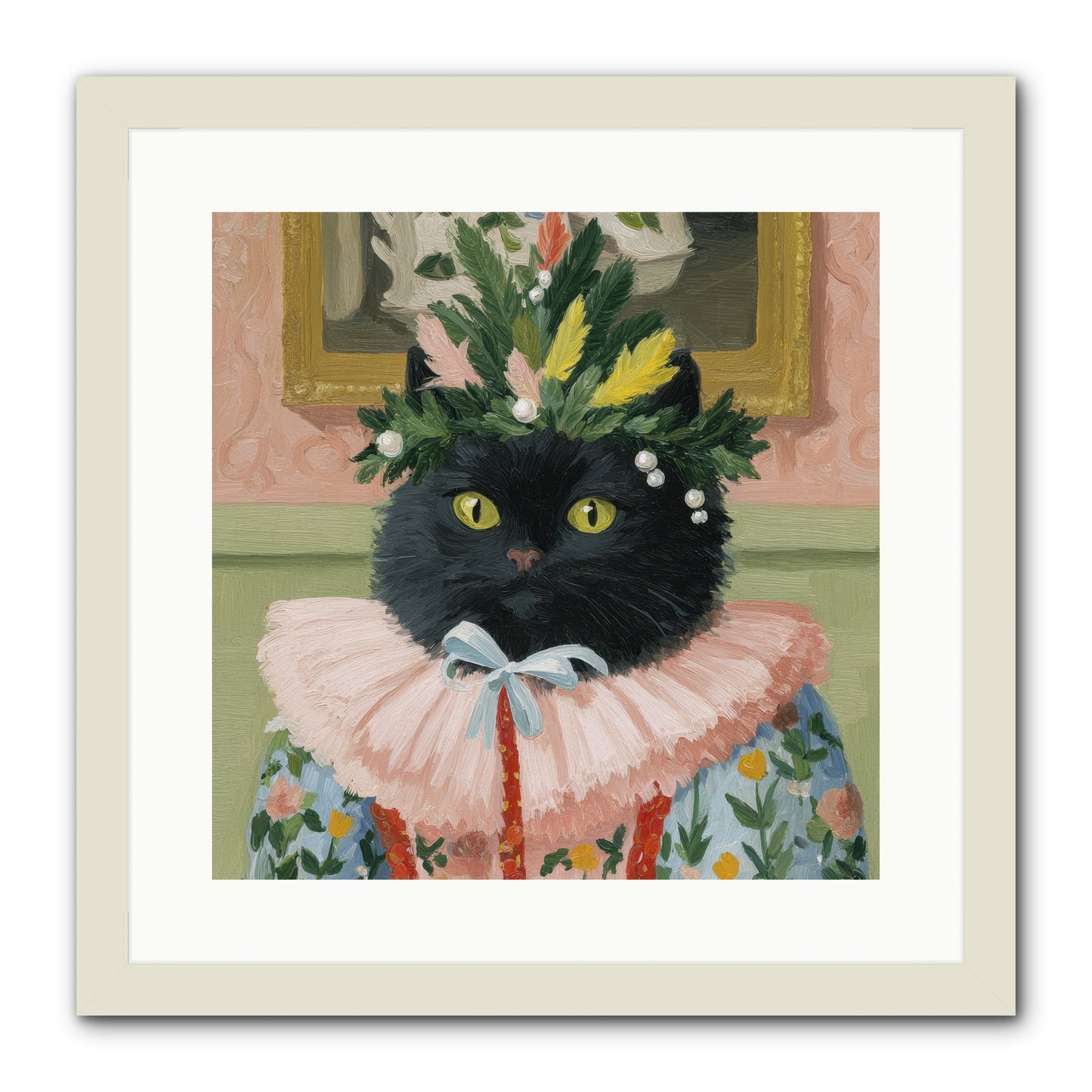 Whiskers & Wonder Waiting -- Framed Print - White 16x16