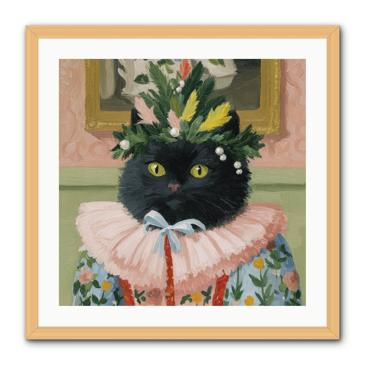 Whiskers & Wonder Waiting -- Framed Print - Natural 24x24