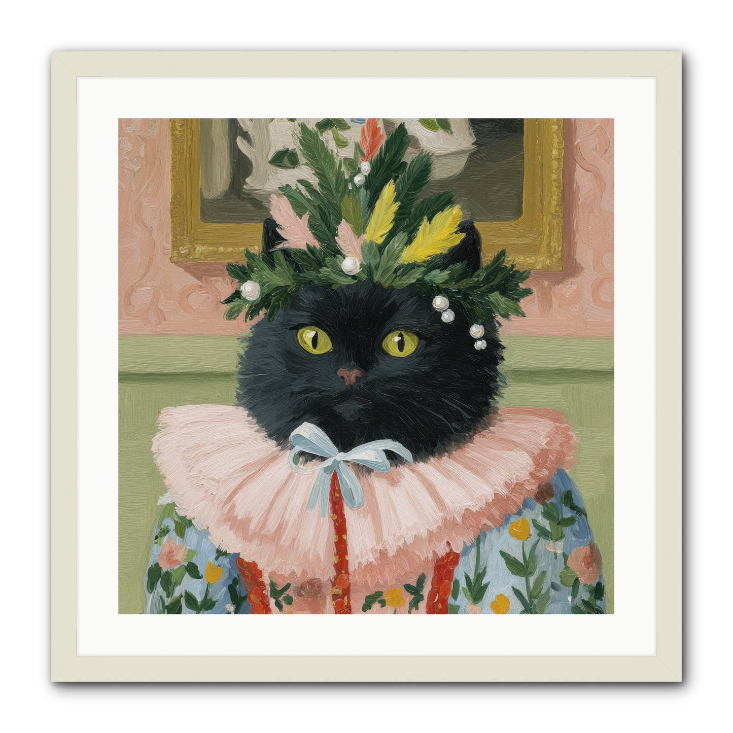 Whiskers & Wonder Waiting -- Framed Print - White 24x24