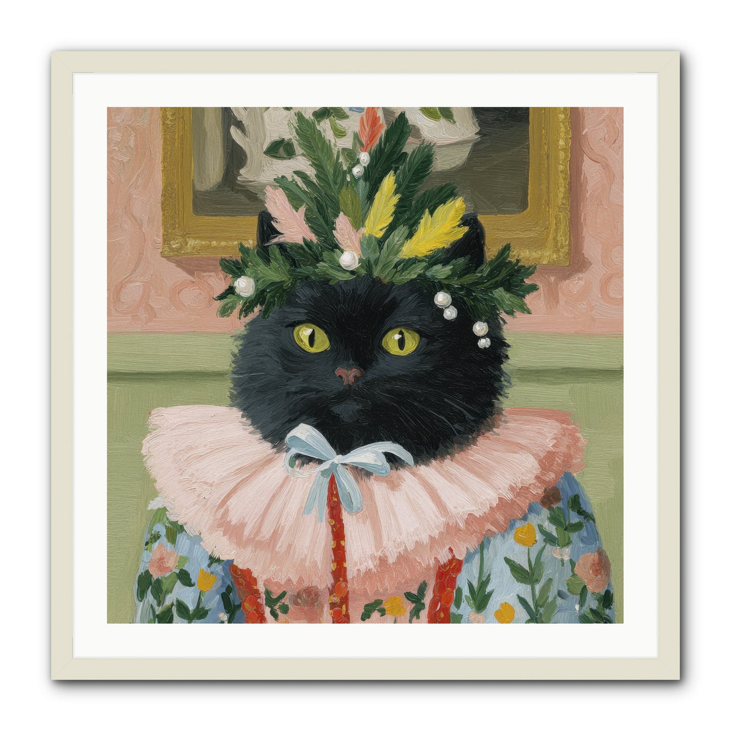 Whiskers & Wonder Waiting -- Framed Print - White 30x30