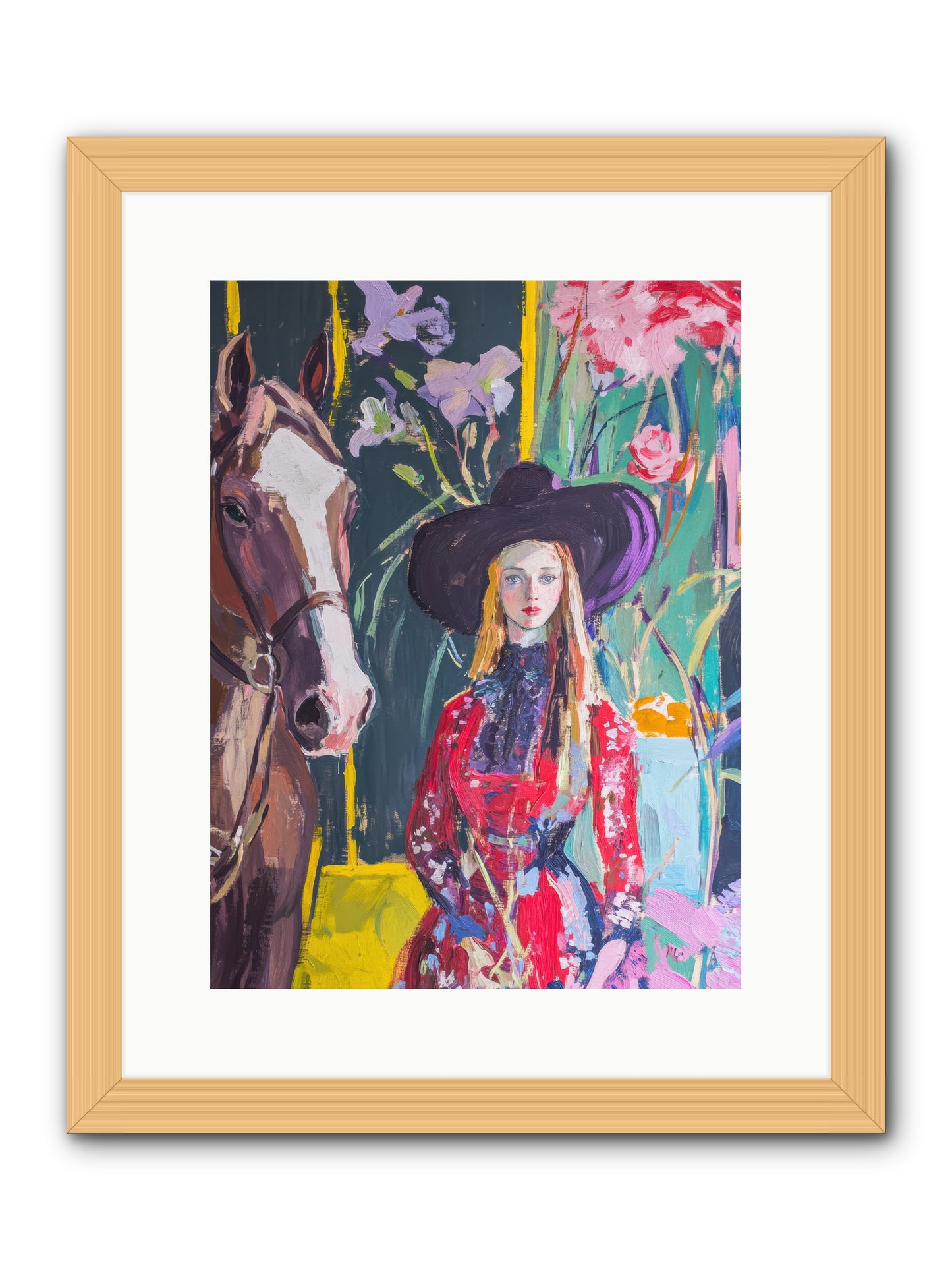Wild Rose Rider -- Framed Print - Natural 12x16