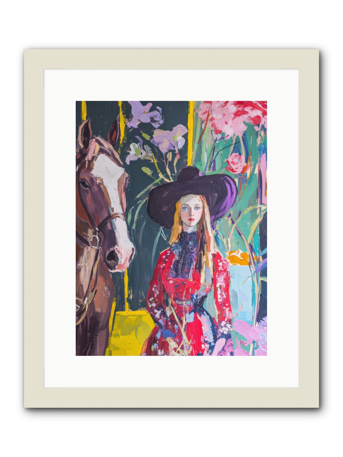 Wild Rose Rider -- Framed Print - White 12x16
