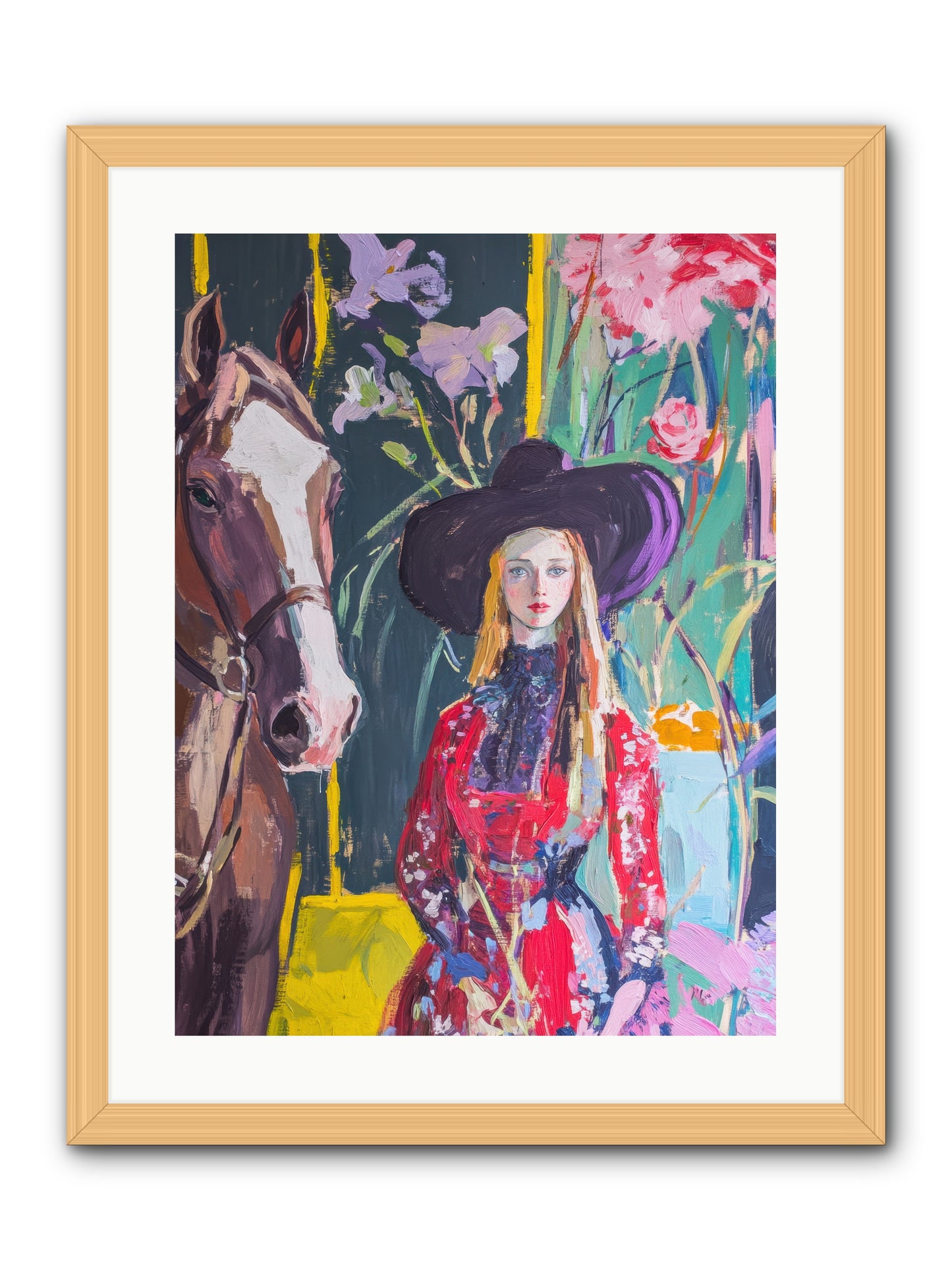Wild Rose Rider -- Framed Print - Natural 18x24