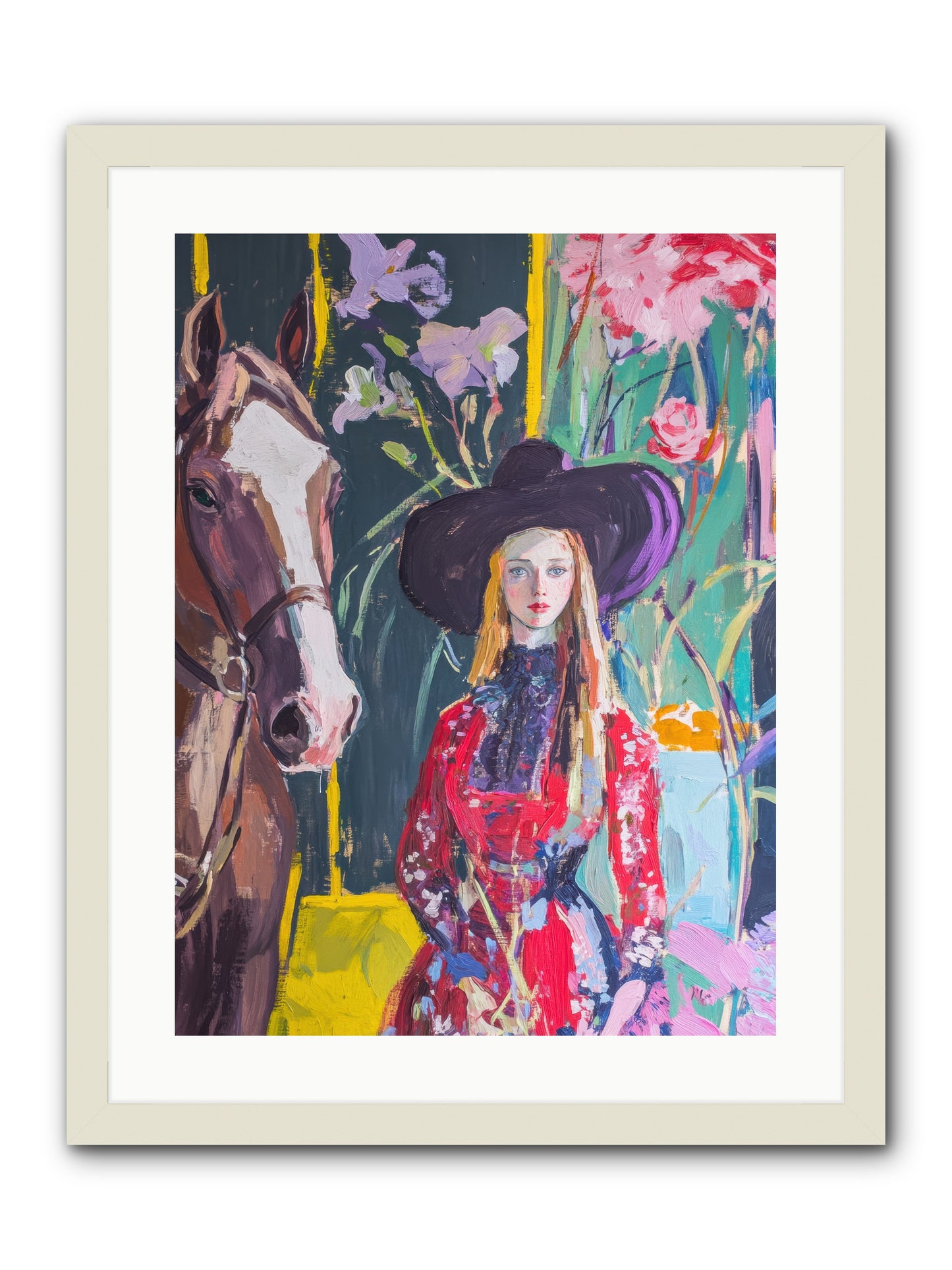 Wild Rose Rider -- Framed Print - White 18x24