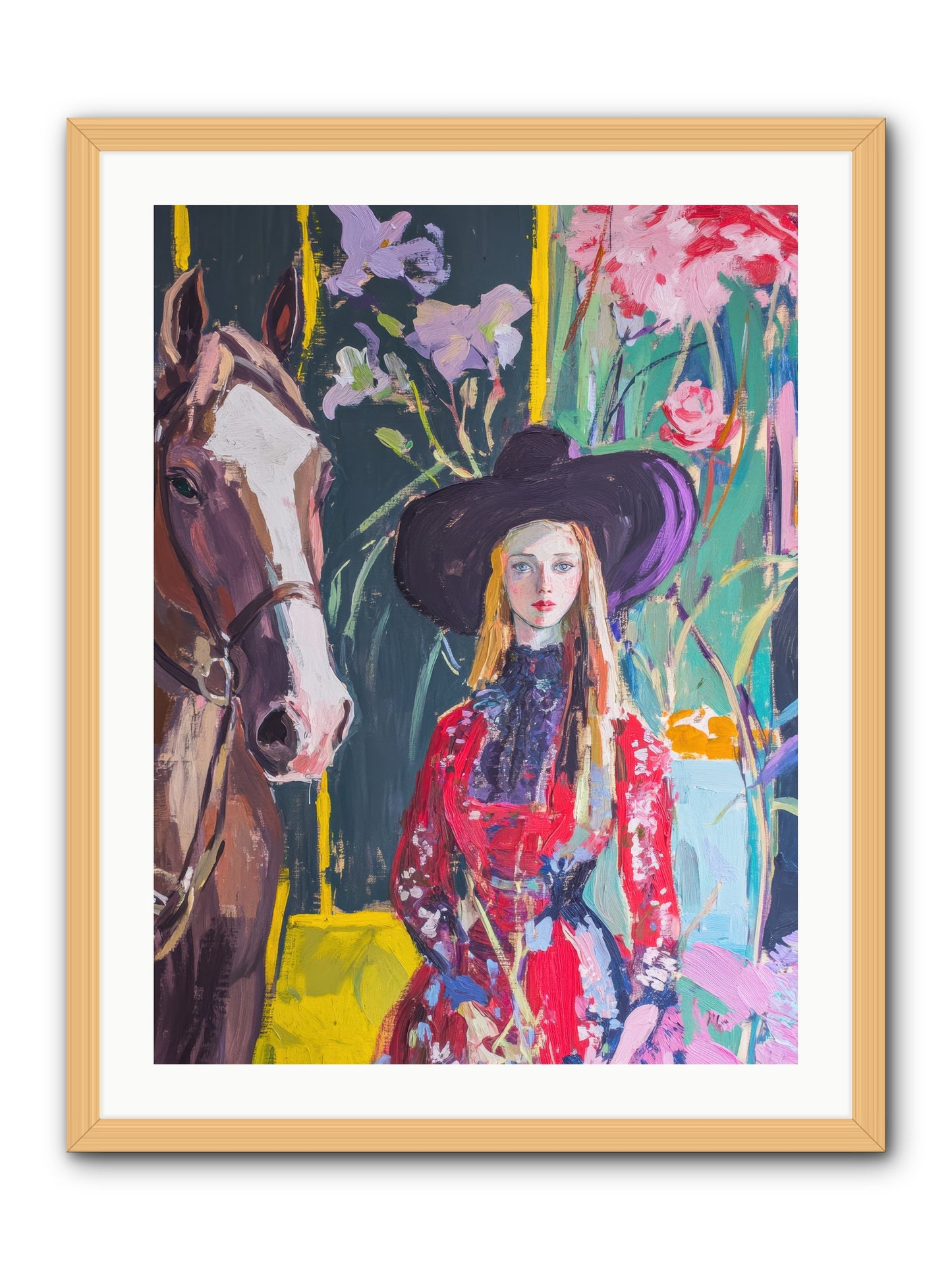 Wild Rose Rider -- Framed Print - Natural 24x32